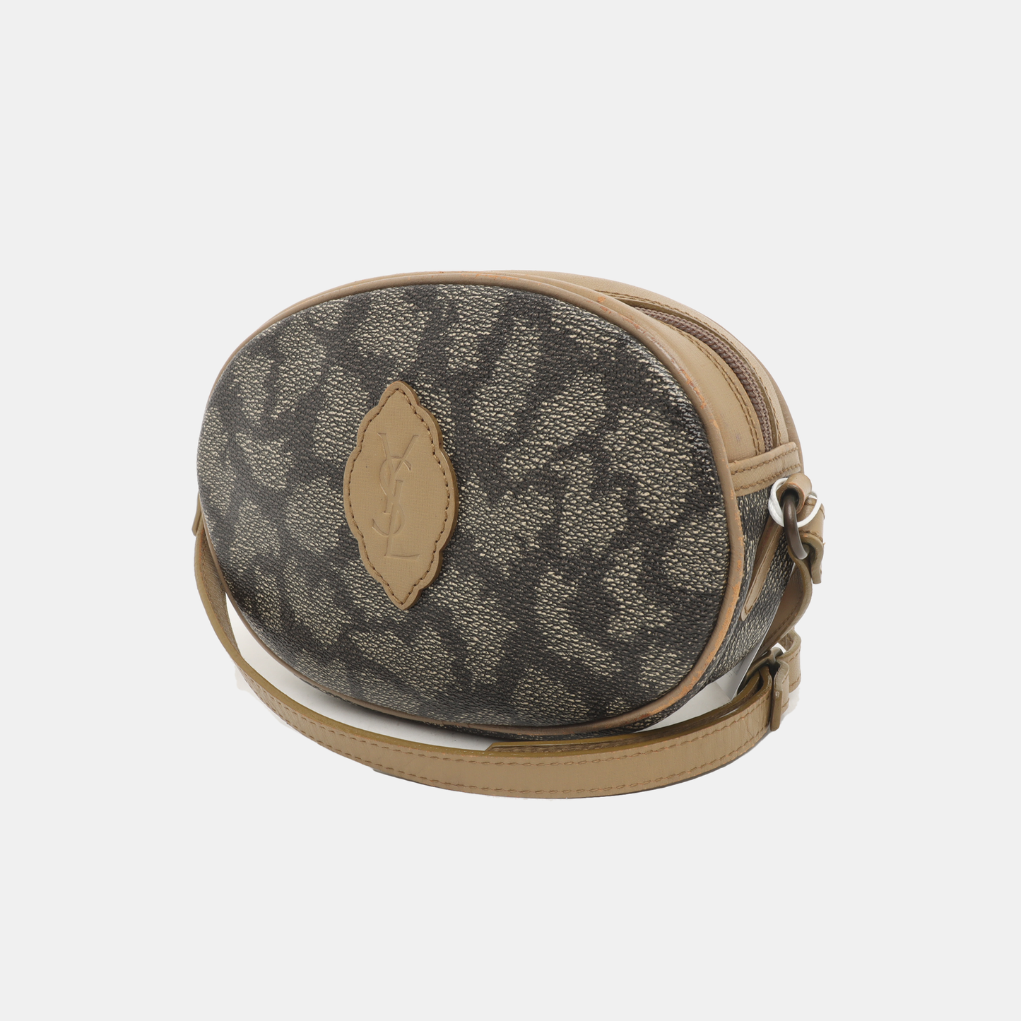 YSL Grey Coated Canvas Animal Print Crossbody Bag Single Shoulder Bag Black hardware-(SKU)-935282127