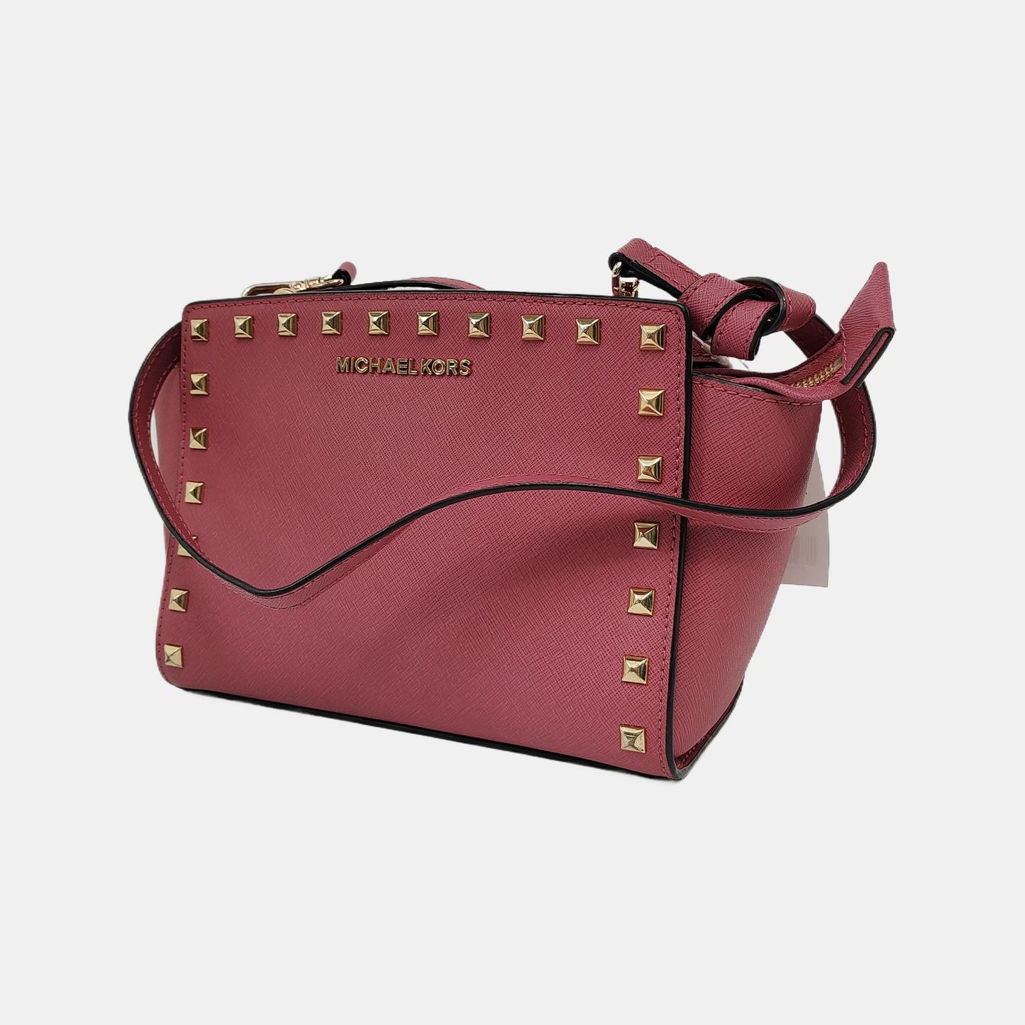 MICHAEL KORS Selma Medium size Pink cowhide studded crossbody bag, shoulder bag Golden hardware Removable shoulder strap-(SKU)-944285673