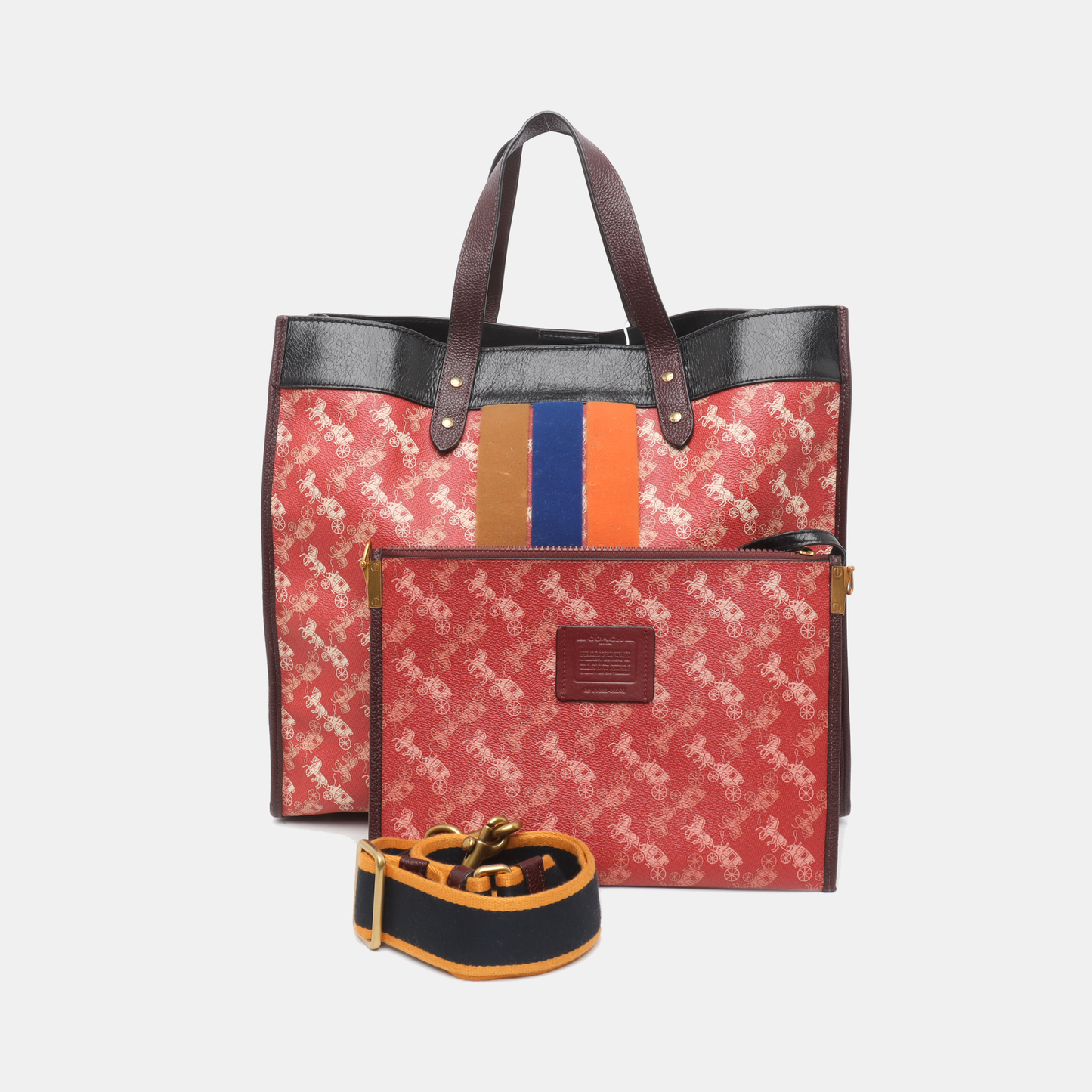 COACH FIELD Red Coated Canvas Carriage Single Shoulder Bag Crossbody Bag Handbag Golden hardware Pouch detachable shoulder strap-(SKU)-929655472