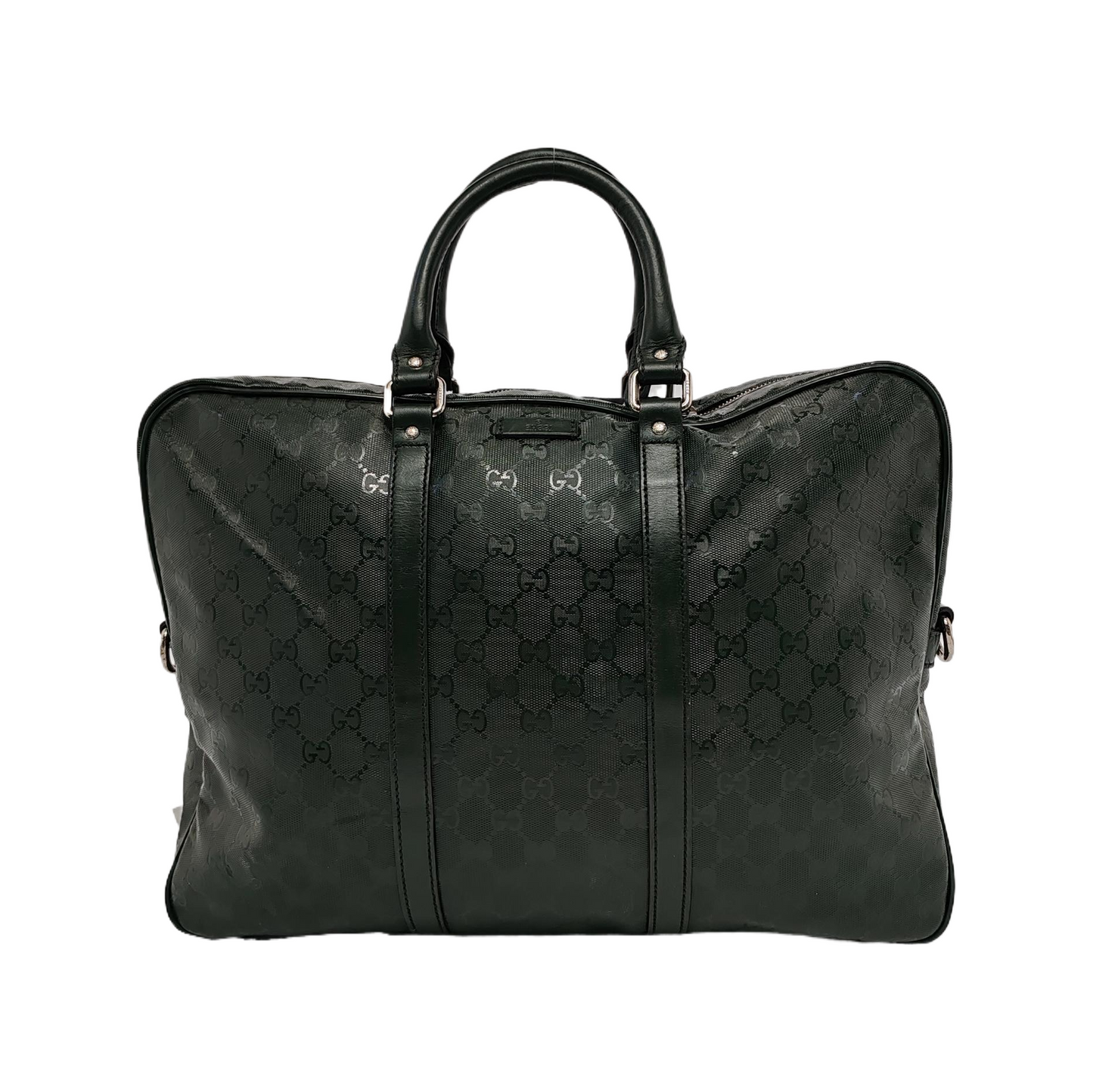 GUCCI Dark green coated canvas old floral handbag Silver Hardware-(SKU)-945400598