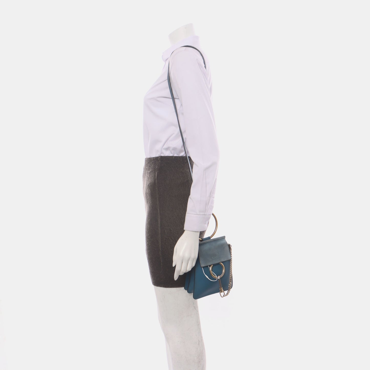 Chloé Faye Small size Blue cowhide single shoulder bag Golden hardware Removable shoulder strap-(SKU)-14470183