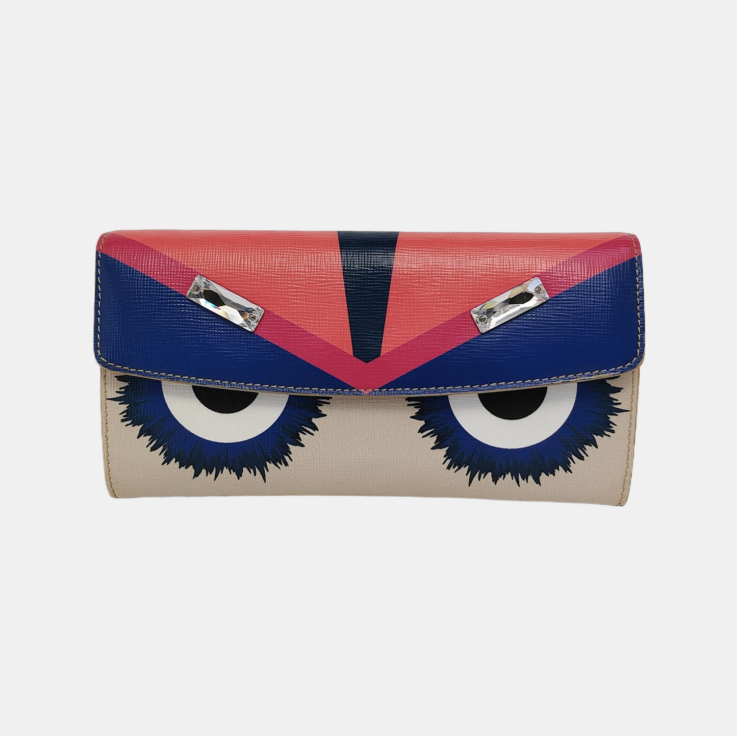 FENDI Monster Color blocked leather monster inlaid wallet Golden hardware-(SKU)-946074355