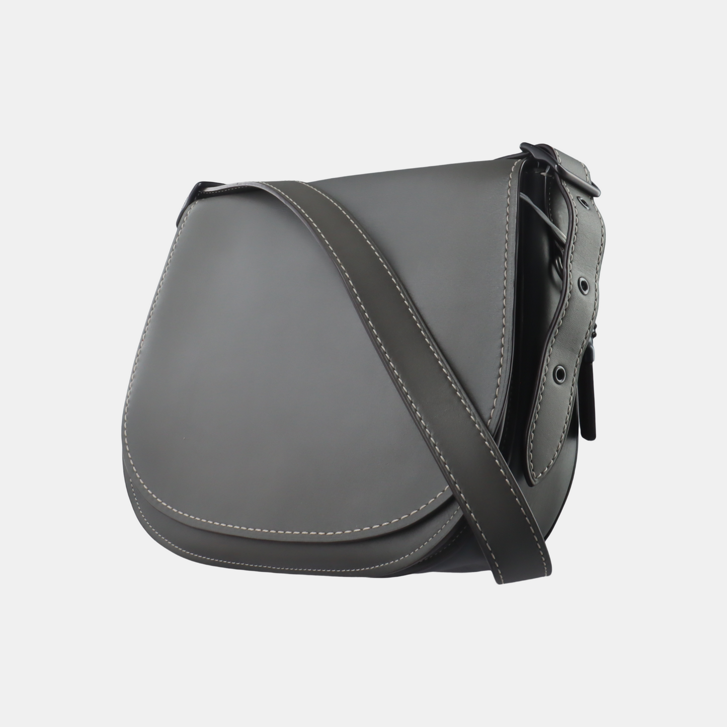 COACH SADDLE Gray leather crossbody single shoulder bag Black hardware Removable shoulder strap-(SKU)-932256406