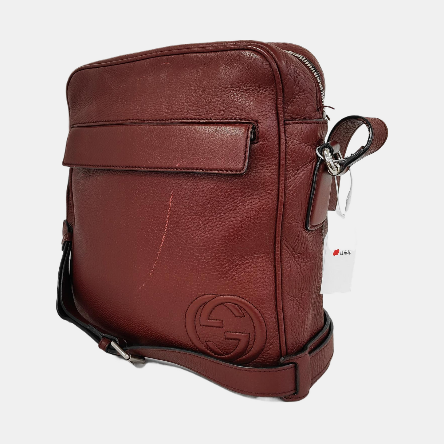 GUCCI Burgundy Cowhide Single Shoulder Bag Crossbody Bag Silver Hardware-(SKU)-944837451