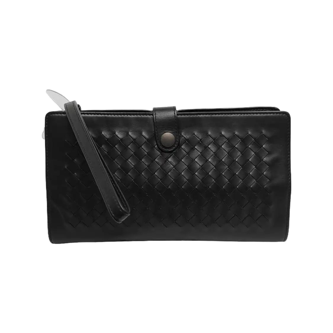 BOTTEGA VENETA Black Calf Leather Woven Clutch Black hardware-(SKU)-945681166