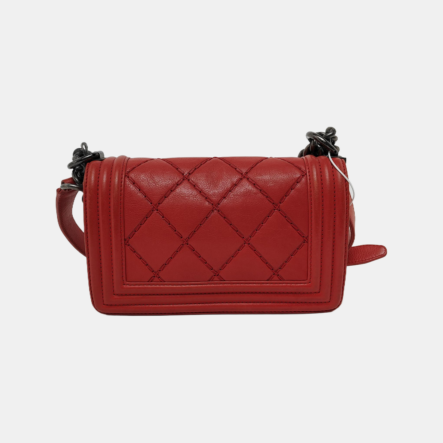 CHANEL BOY CHANEL Small Size Red Calfskin Quilted Chevron Single Shoulder Bag Crossbody Bag Rhodium Plated Hardware 18 Clasp Removable Shoulder Strap-(SKU)-943373745