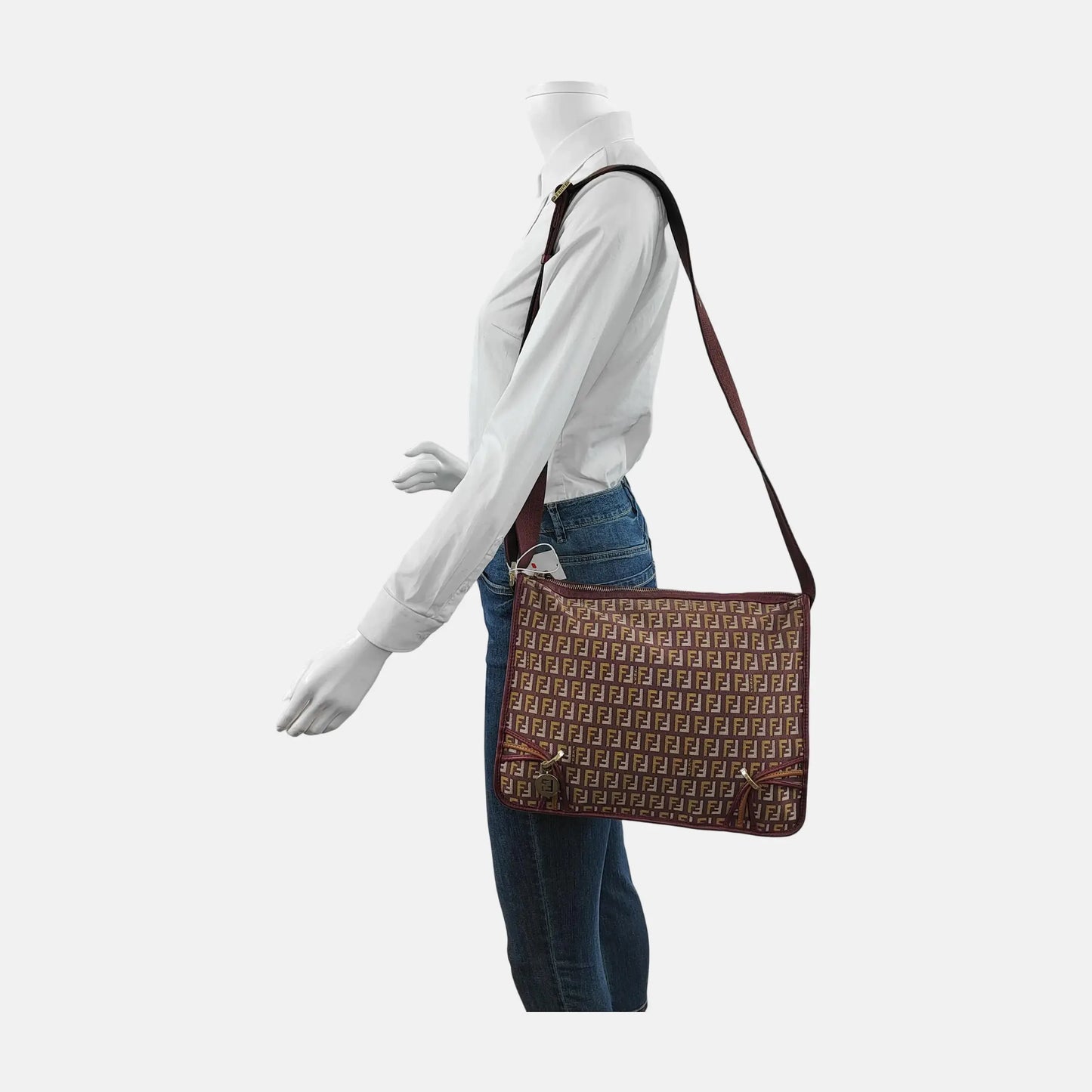 FENDI 棕色帆布双FShoulder Bag Handbag Golden hardware-(SKU)-944776879