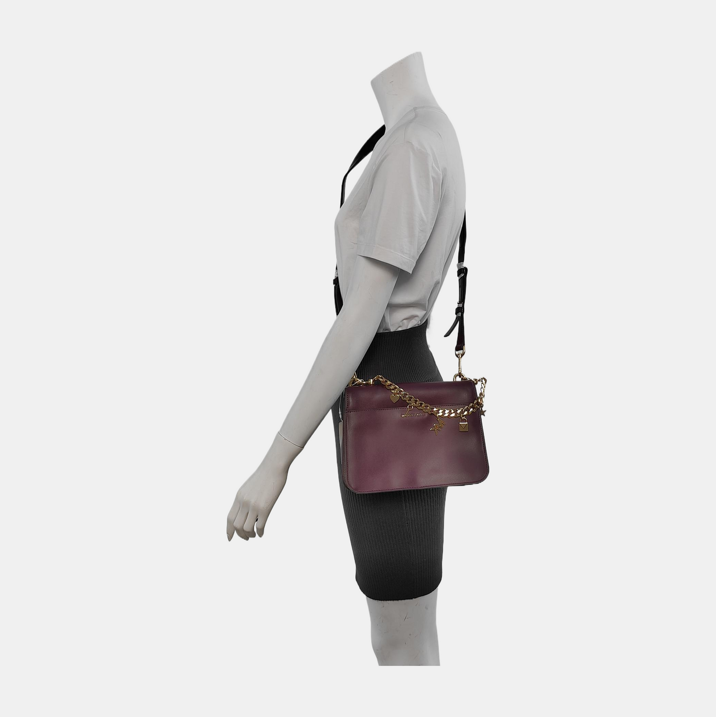 MICHAEL KORS Dark Purple Leather Sling Bag Crossbody Bag Handbag Golden hardware Removable shoulder strap-(SKU)-940824458