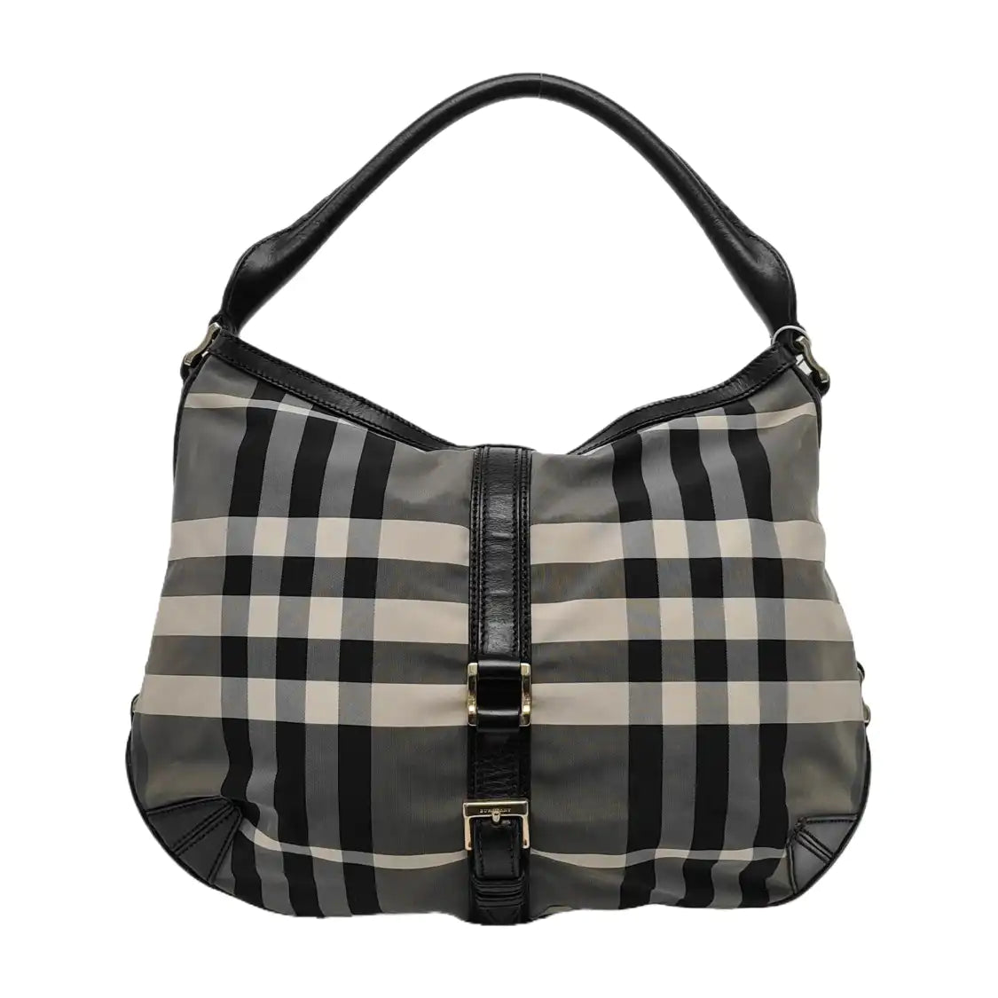BURBERRY Gray Nylon Battle Horse Plaid Single Shoulder Bag Golden hardware-(SKU)-943189474