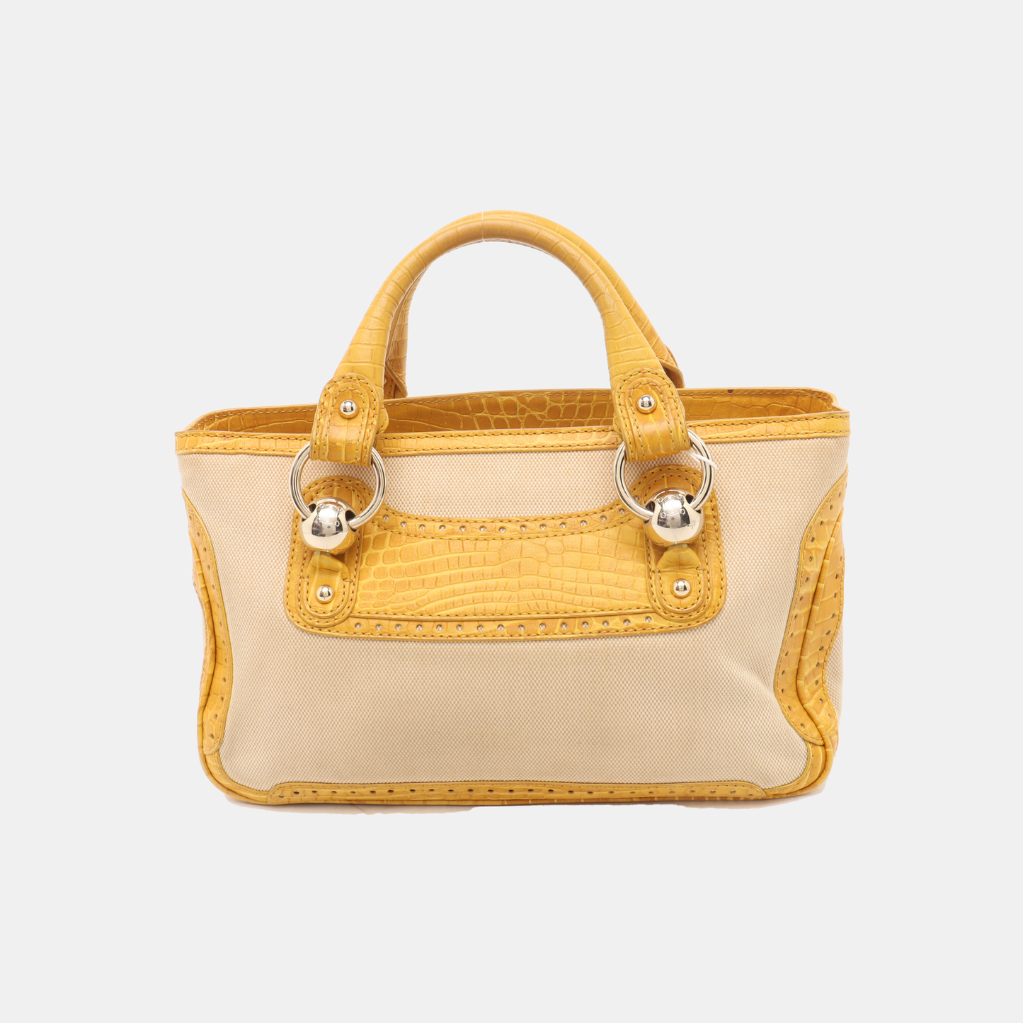 CELINE BOOGIE Beige canvas textured handbag Silver Hardware-(SKU)-938171667