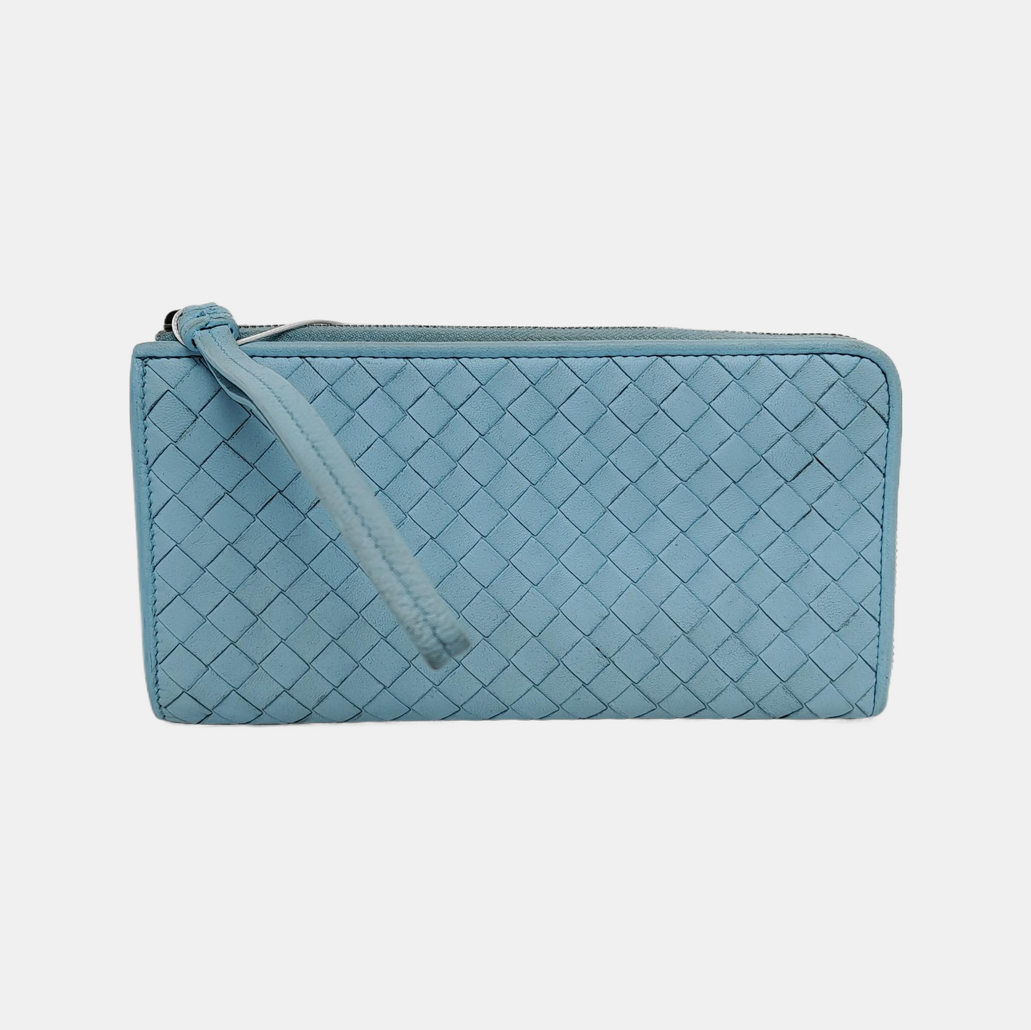 BOTTEGA VENETA Blue Cowhide Braided Wallet Ruthenium color hardware-(SKU)-942172044