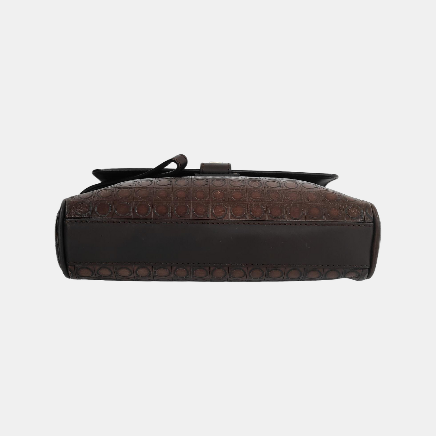FERRAGAMO Chocolate Brown Leather Embossed Clutch Silver Hardware-(SKU)-942092439