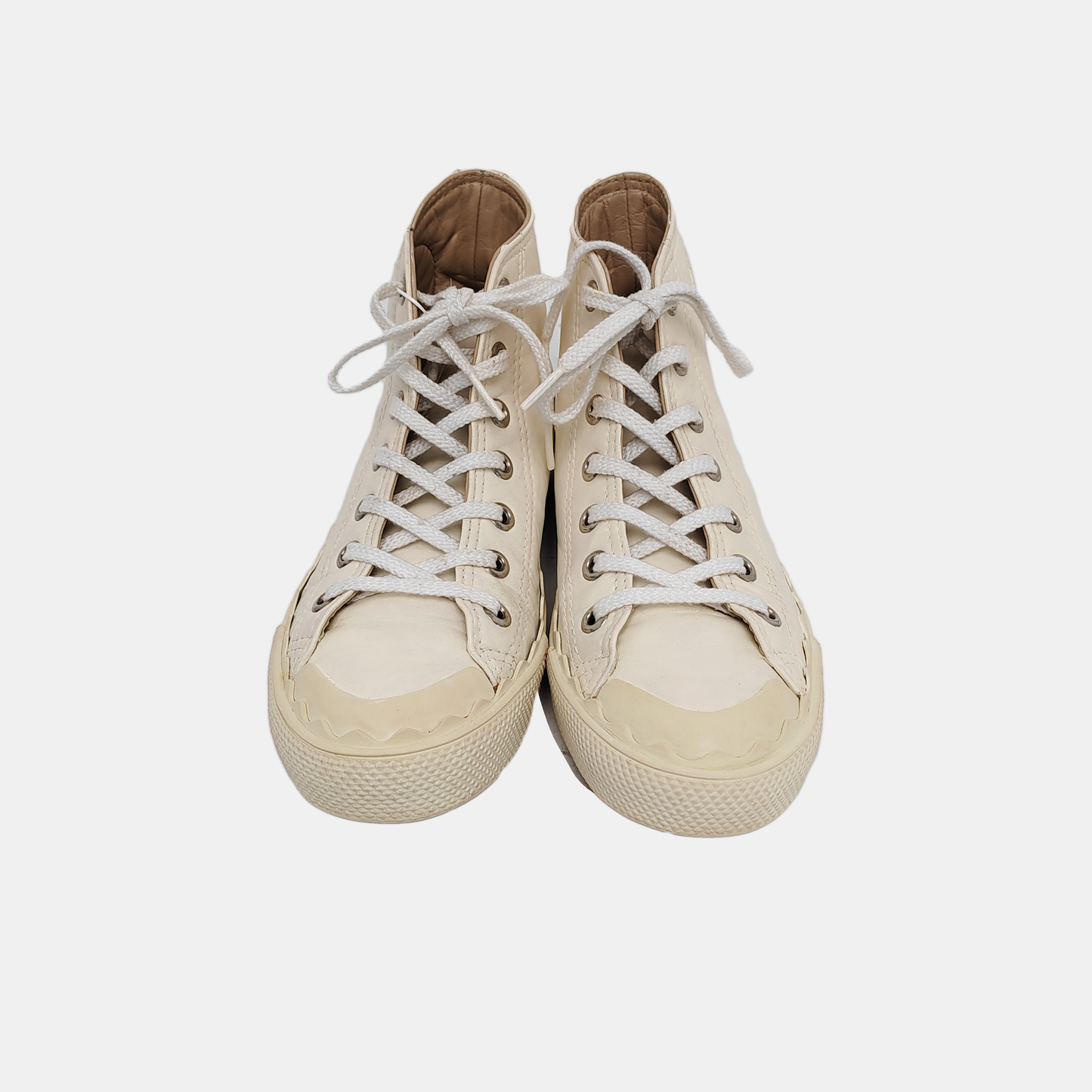 Chloé 38code Autumn and Spring Beige Leather Women's High Top Casual Sneakers-(SKU)-944082638