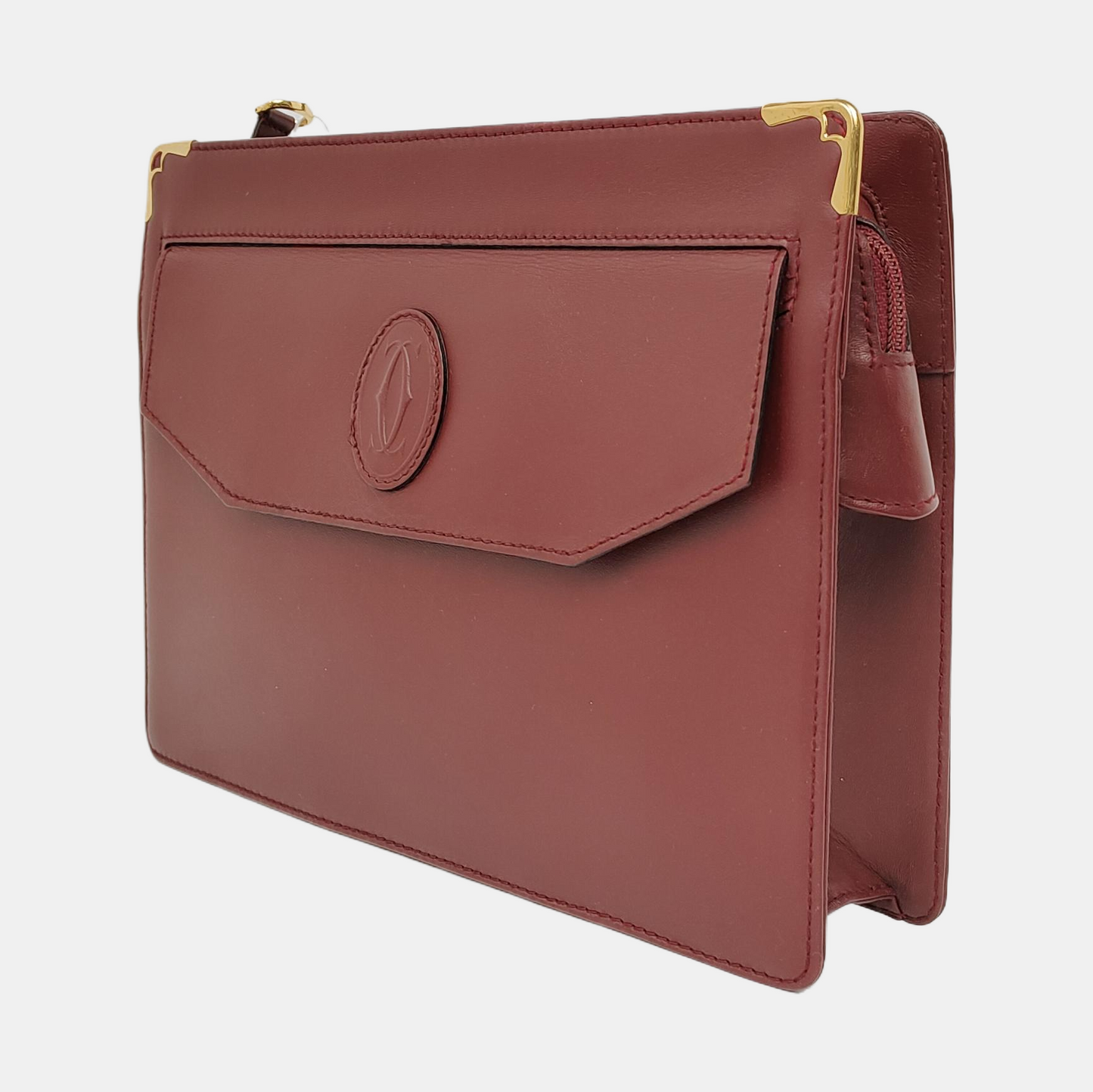 Cartier Burgundy Leather Handbag Golden hardware-(SKU)-942555568