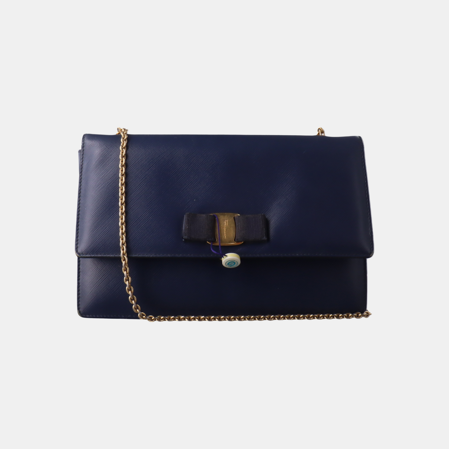FERRAGAMO Ginny Blue Cowhide Crackle Crossbody Shoulder Bag Golden hardware-(SKU)-932733339