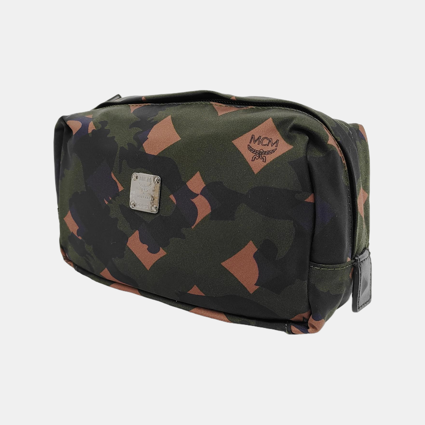 MCM Dark Green Nylon Printed Clutch Black hardware-(SKU)-944008228