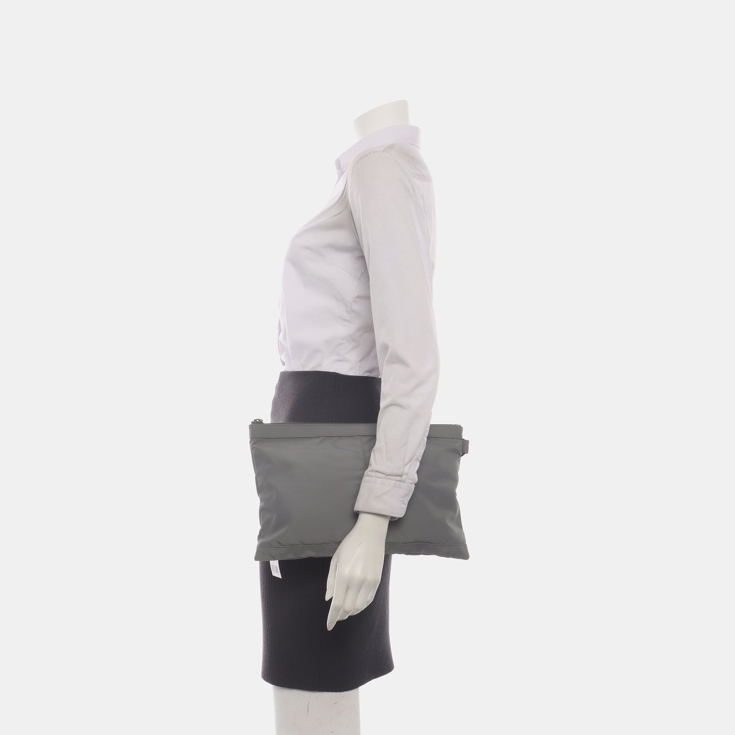 BALENCIAGA Classic City Gray Canvas Studs Clutch Silver Hardware-(SKU)-935826835