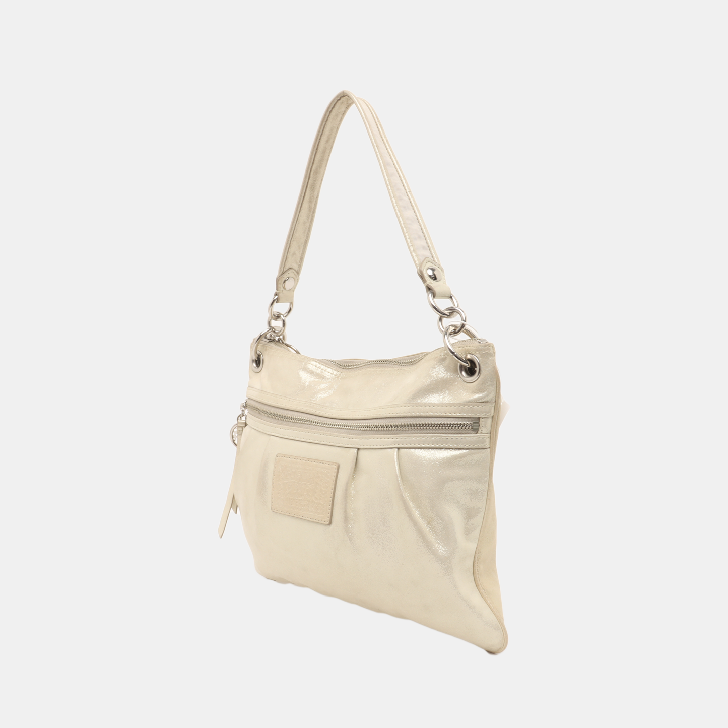 COACH Champagne Special Material Patchwork Quilted Single Shoulder Bag Silver Hardware Removable shoulder strap-(SKU)-937632095