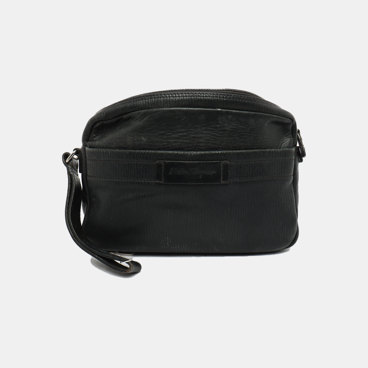 FERRAGAMO Black Cowhide Clutch Silver Hardware-(SKU)-12731394
