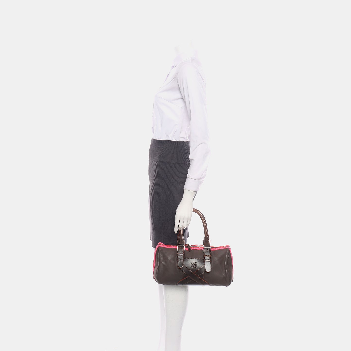 LOEWE Tote bag Dark Brown Leather Handbag Silver Hardware shoulder straps-(SKU)-938692603
