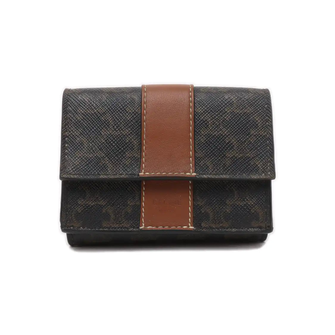 CELINE Brown Coated Canvas Triumph Wallet Golden hardware-(SKU)-939788660