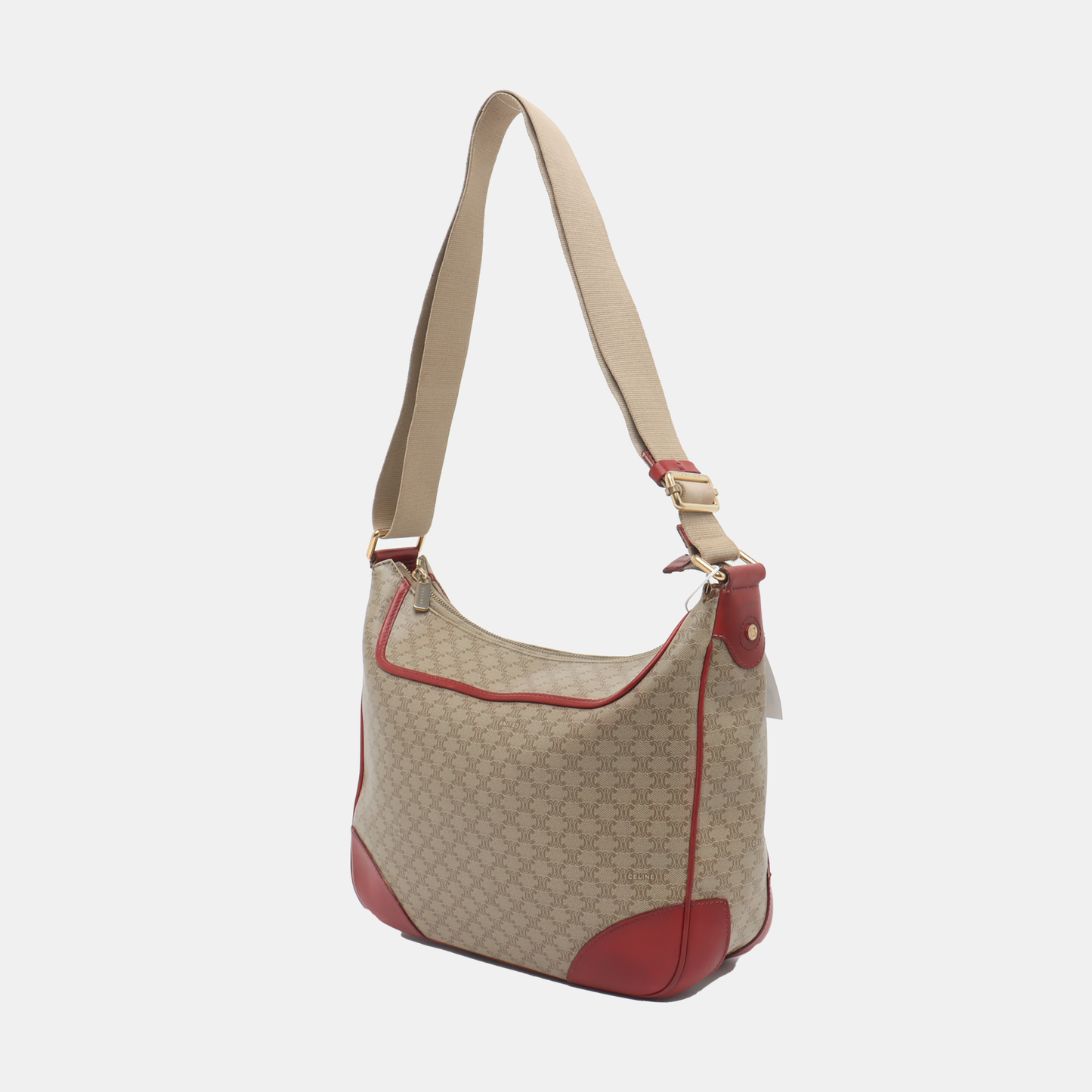 CELINE Khaki Coated Canvas Triumph Grained Shoulder Bag Handbag Golden hardware-(SKU)-936434494