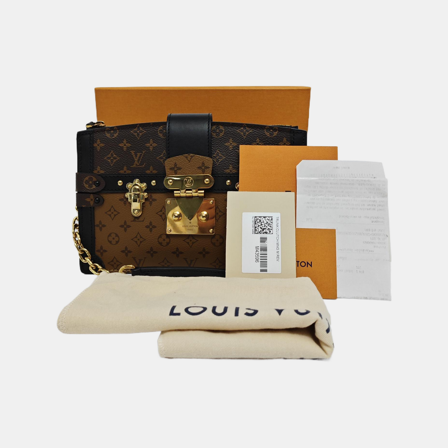 LOUIS VUITTON TRUNK Brown Coated Canvas Monogram Crossbody Bag Shoulder Bag Golden Hardware Removable Strap Accessories Included-(SKU)-943345800