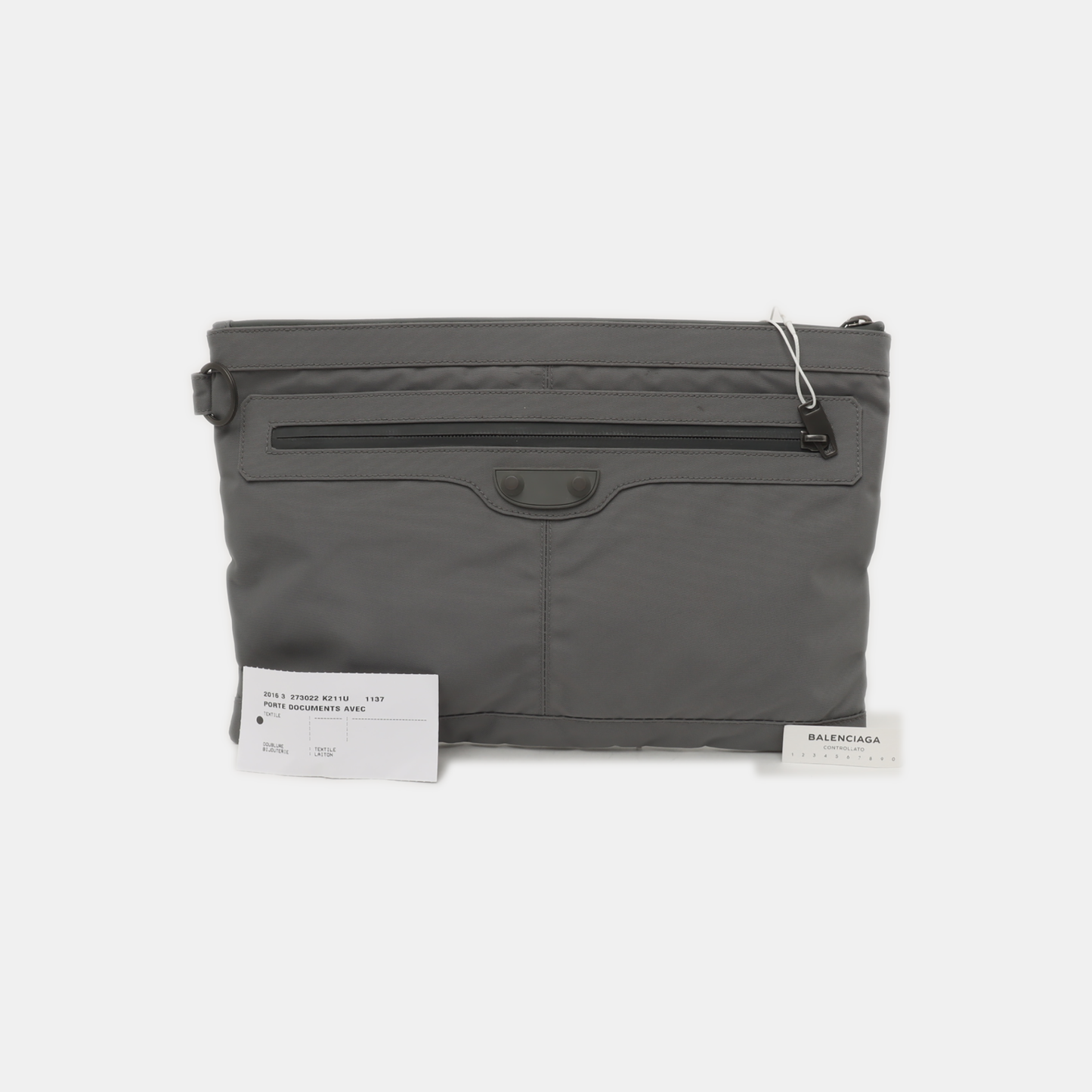 BALENCIAGA Classic City Gray Canvas Studs Clutch Silver Hardware-(SKU)-935826835