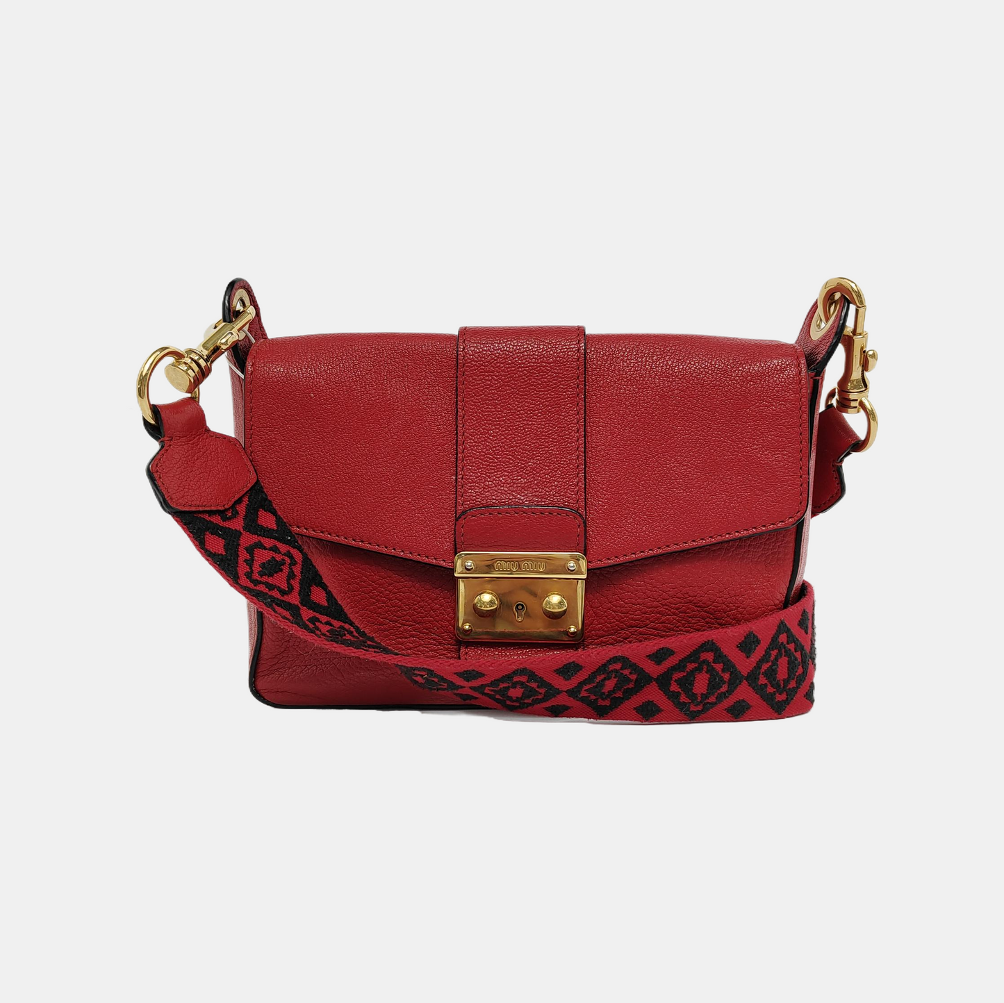 Miu Miu Red Cowhide Floral Single Shoulder Bag Tote Bag Crossbody Golden hardware Removable shoulder strap-(SKU)-945183259