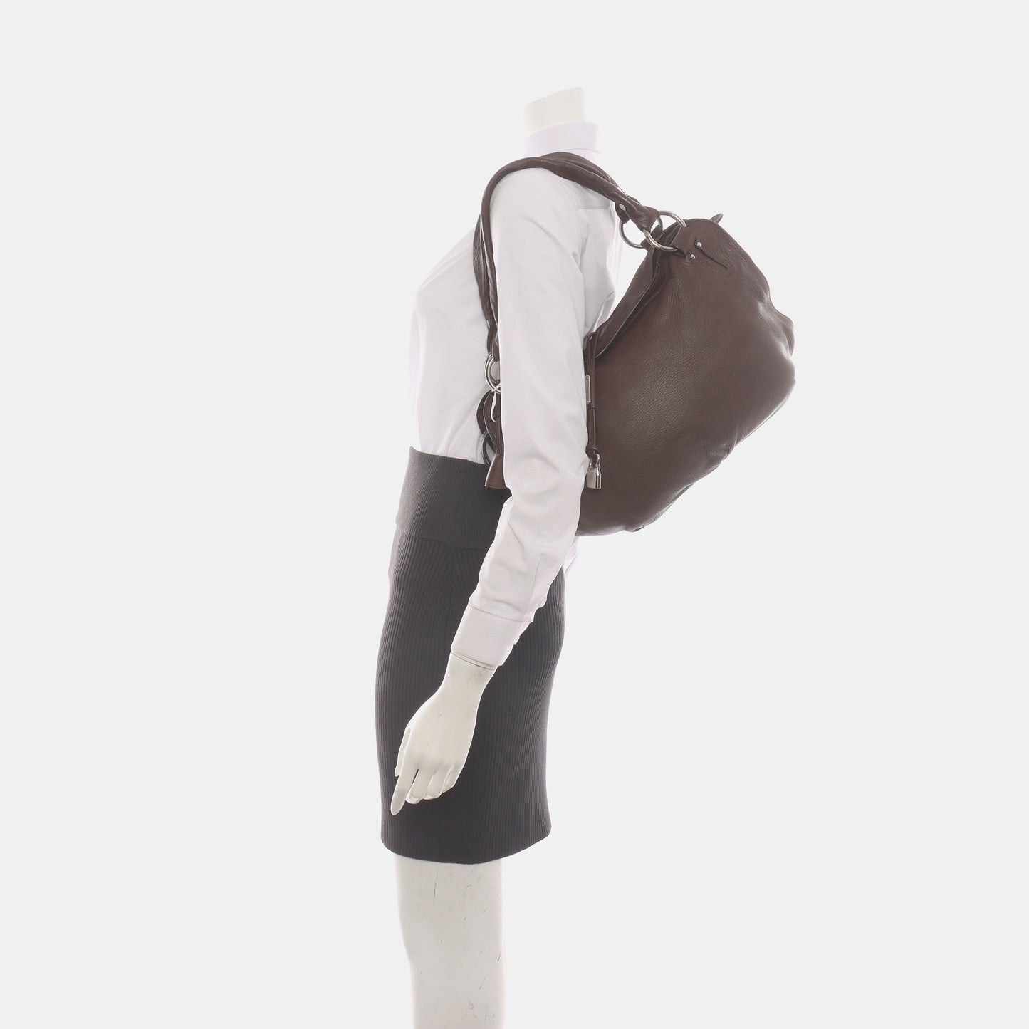 CELINE Dark Brown Leather Handbag Silver Hardware-(SKU)-936845573