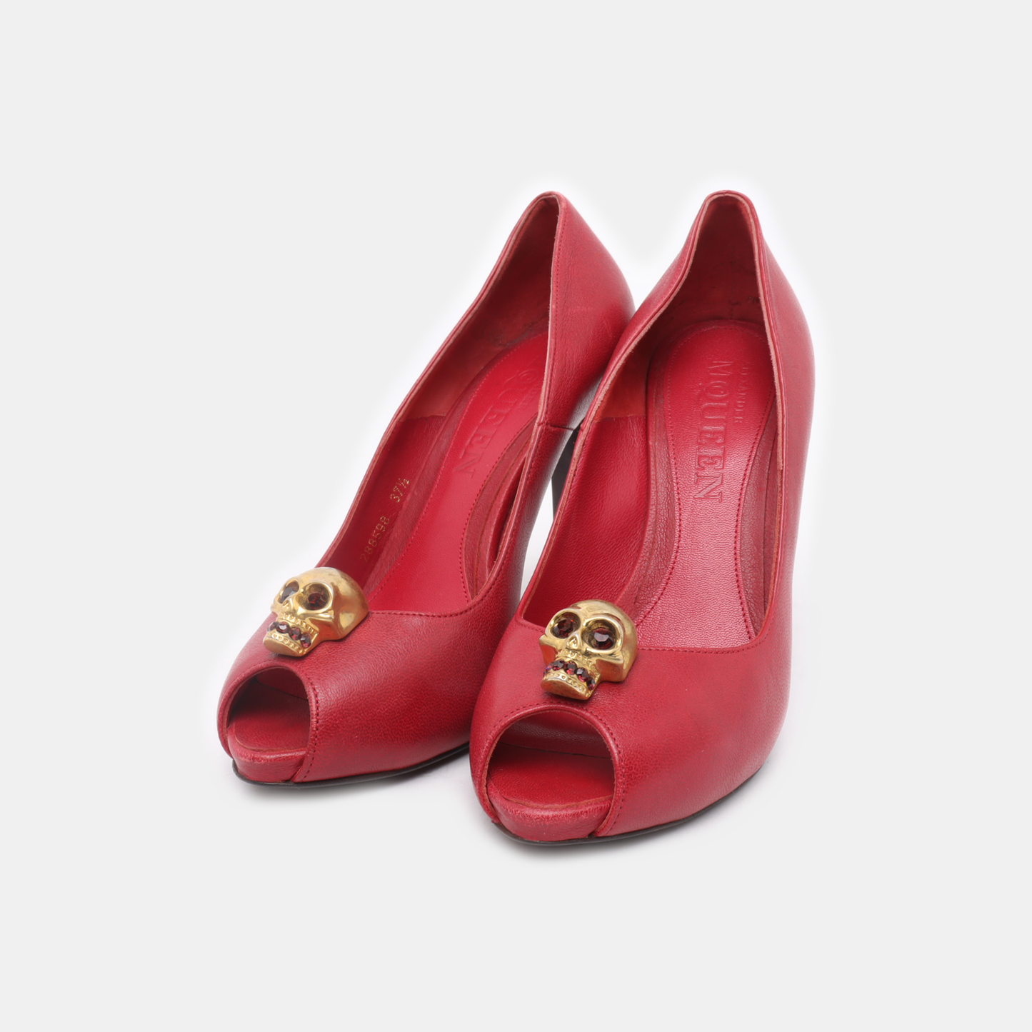 Alexander McQUEEN 37.5code Autumn red leather women's high heels-(SKU)-942694405