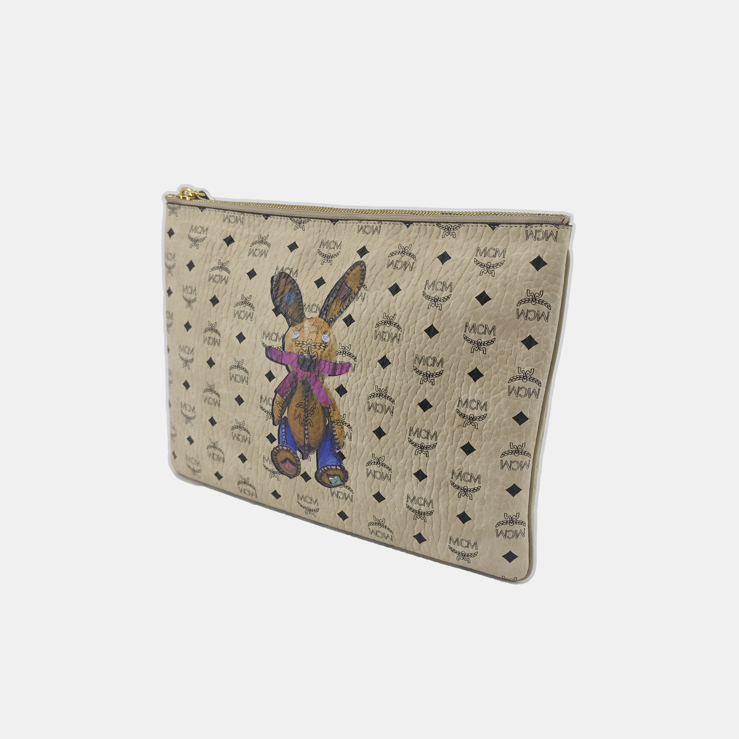 MCM Medium size Beige coated canvas old flower printed single shoulder bag, handbag, crossbody bag Golden hardware Removable shoulder strap-(SKU)-938655064