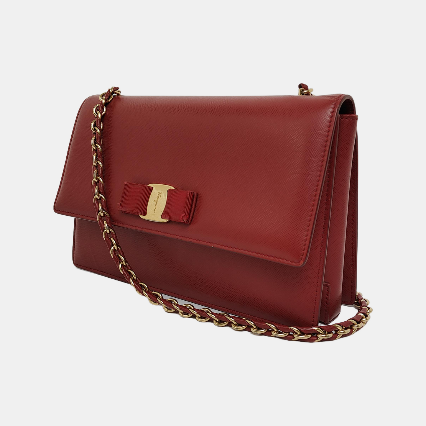 FERRAGAMO Ginny Red Cowhide Crossbody Single Shoulder Bag Golden hardware-(SKU)-941055982