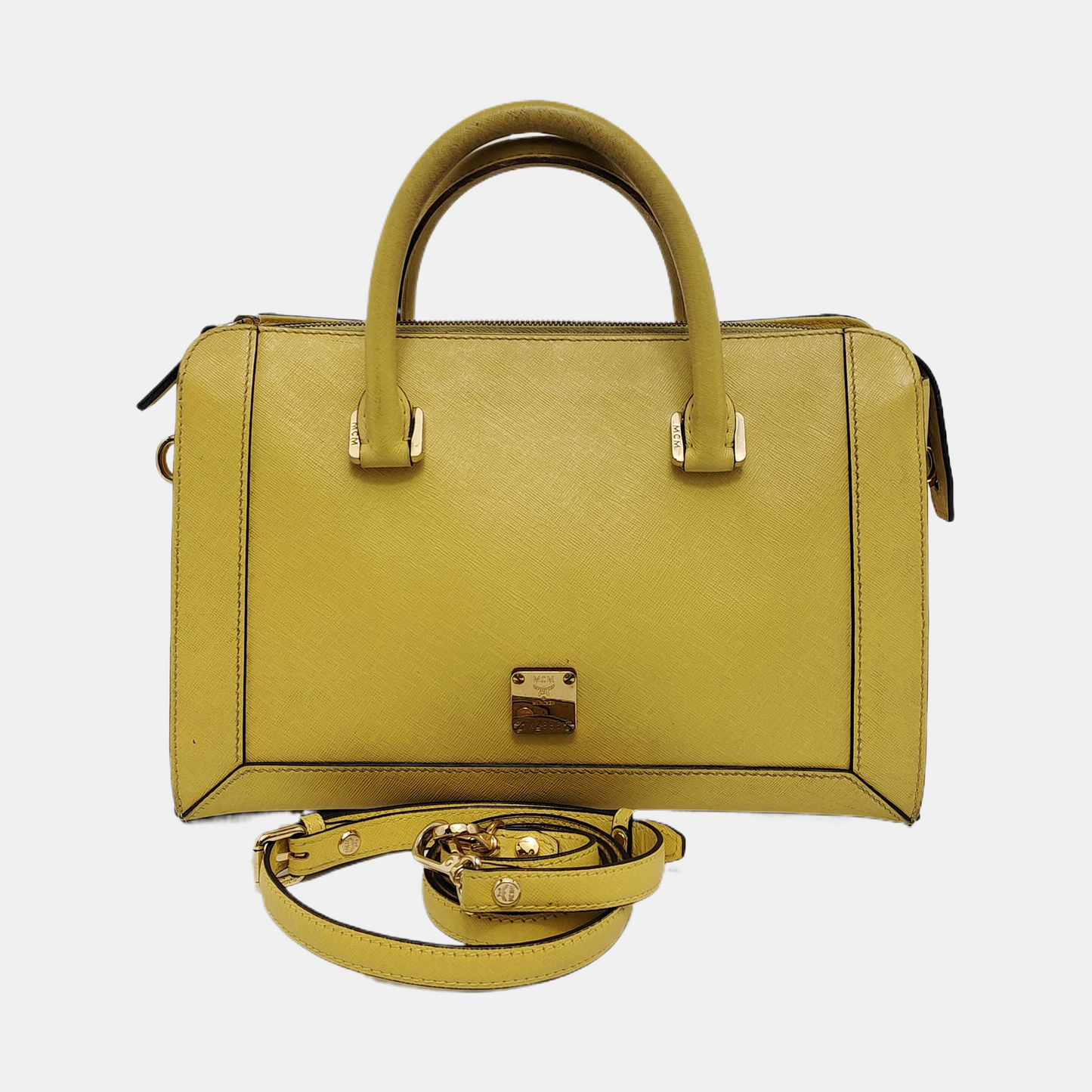 MCM NUOVO Yellow Leather Sling Shoulder Bag Golden hardware Removable shoulder strap-(SKU)-940313912