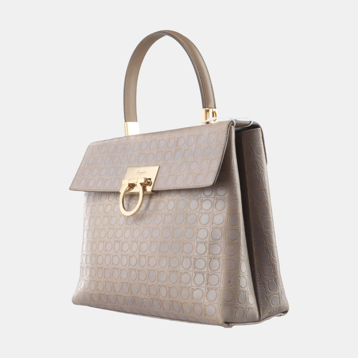FERRAGAMO Kelly Khaki Leather Tote Golden hardware-(SKU)-14500096