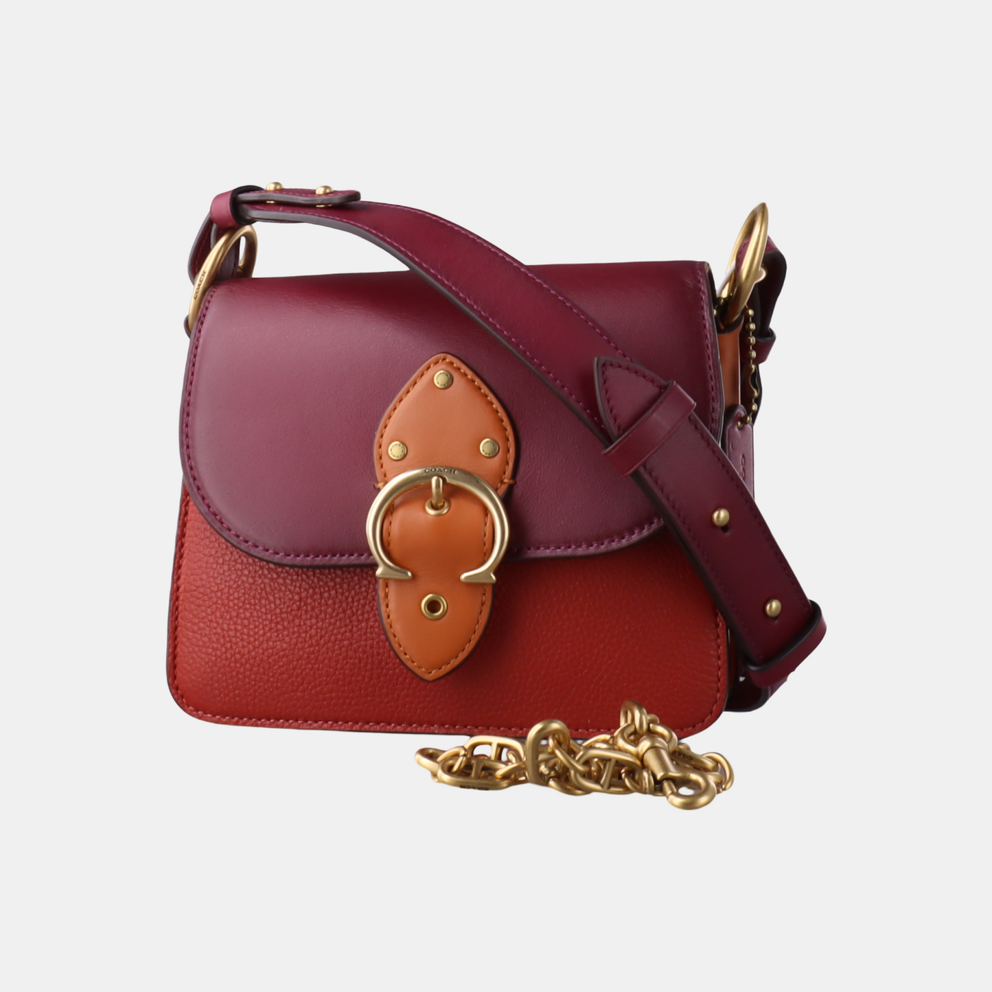 COACH BEAT 18 Red Leather Studs Single Shoulder Bag Golden hardware shoulder straps-(SKU)-932856060