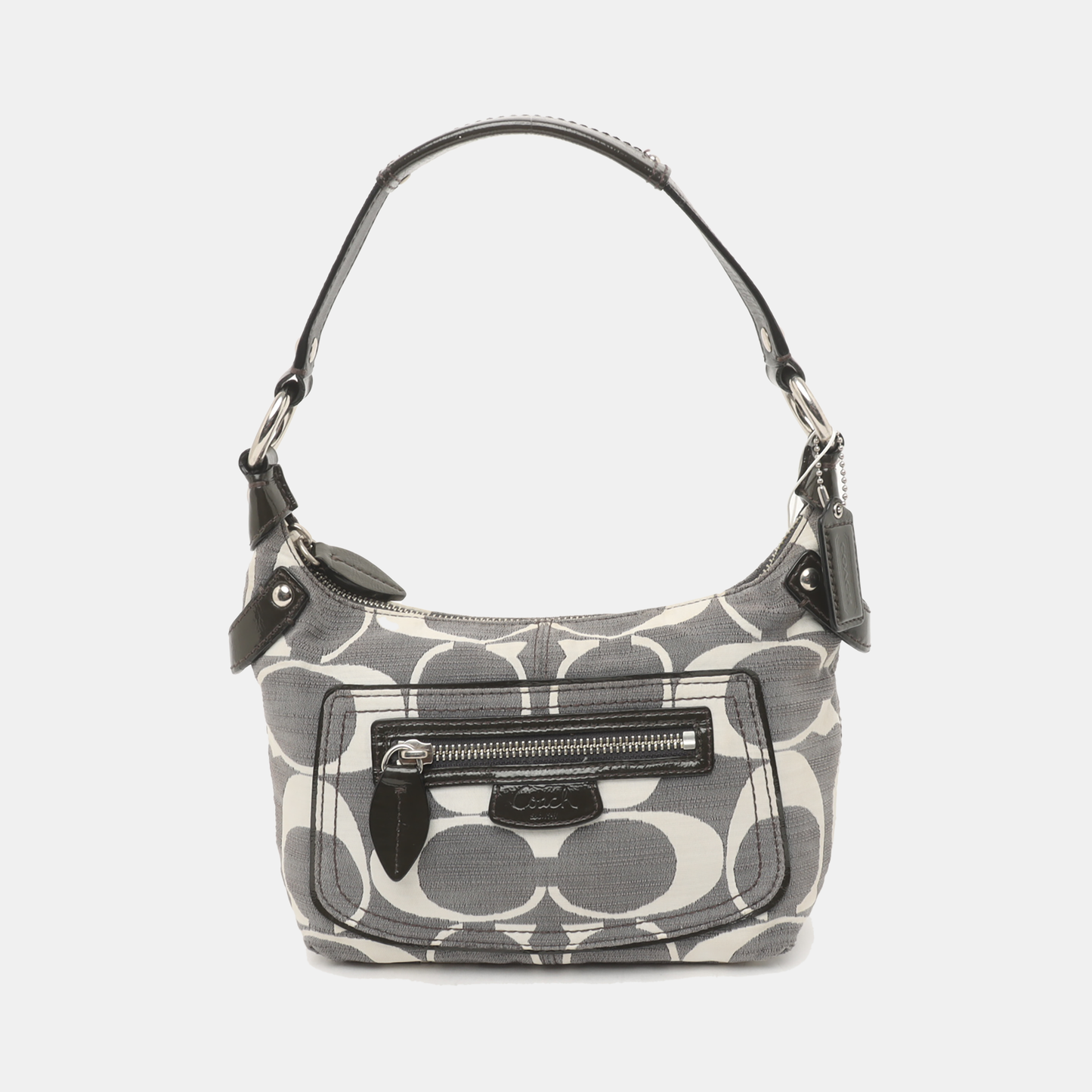 COACH Grey Canvas Monogram Single Shoulder Bag Silver Hardware-(SKU)-935729806