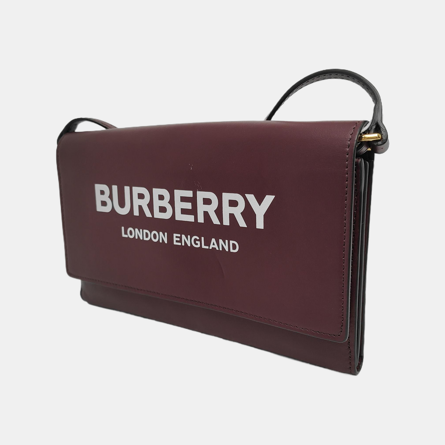 BURBERRY Plum red cowhide printed single shoulder bag crossbody bag Golden hardware Removable shoulder strap-(SKU)-942304751
