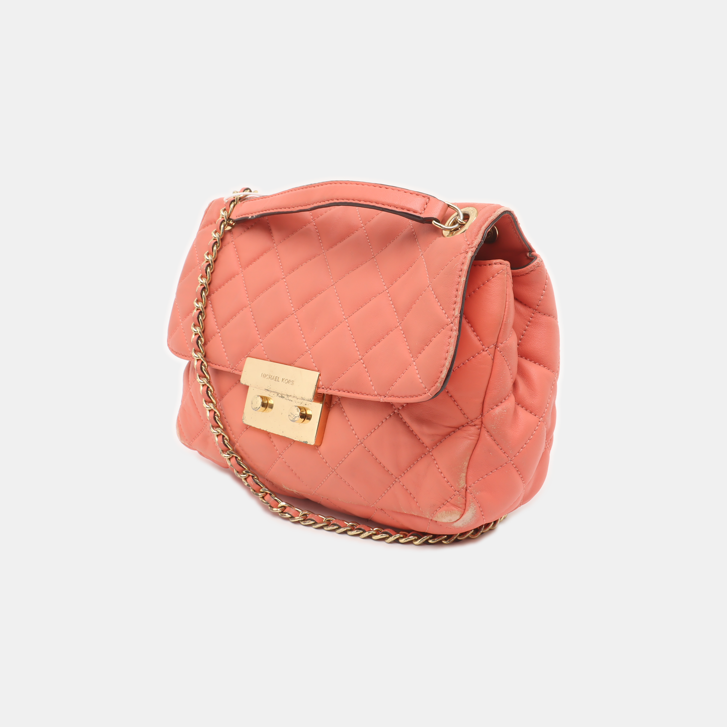 MICHAEL KORS Sloan Orange-pink cowhide quilted crossbody bag/shoulder bag/handbag Golden hardware-(SKU)-932342596