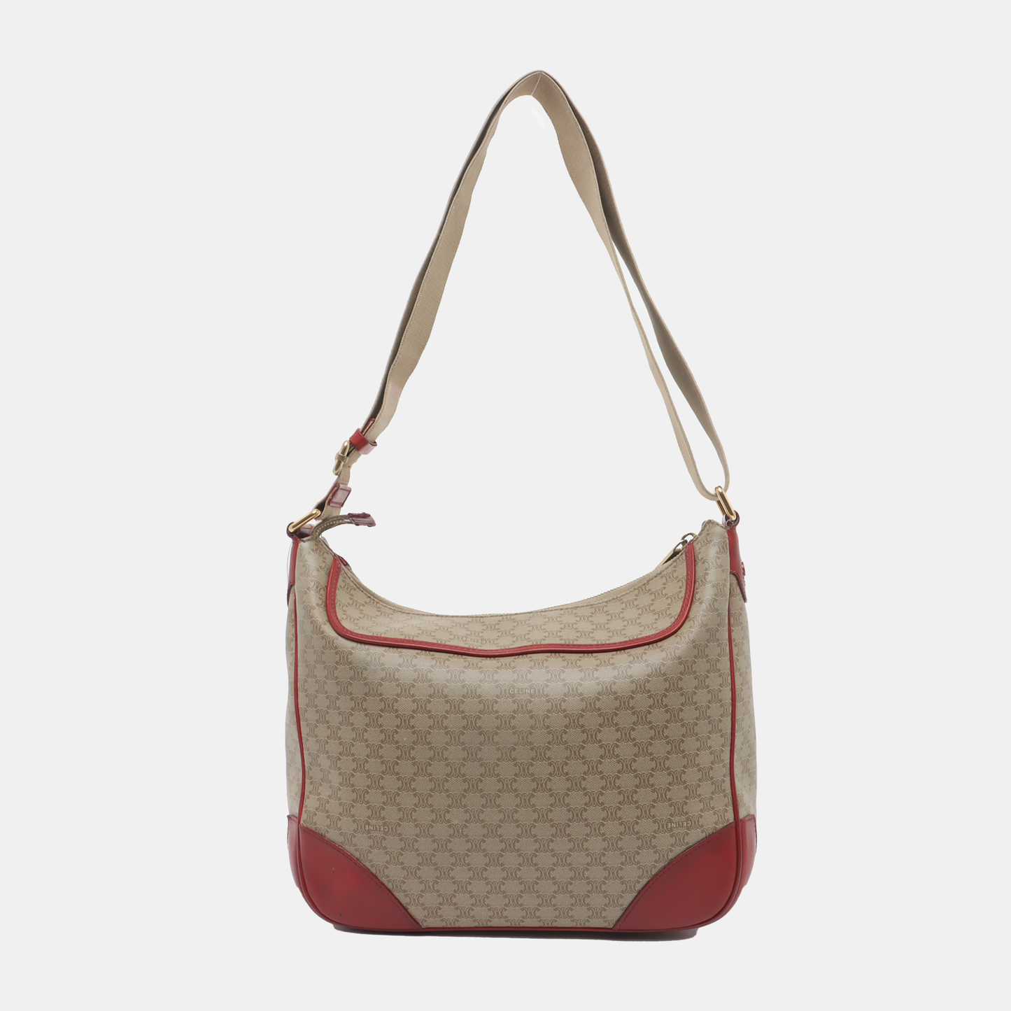CELINE Khaki Coated Canvas Triumph Grained Shoulder Bag Handbag Golden hardware-(SKU)-936434494