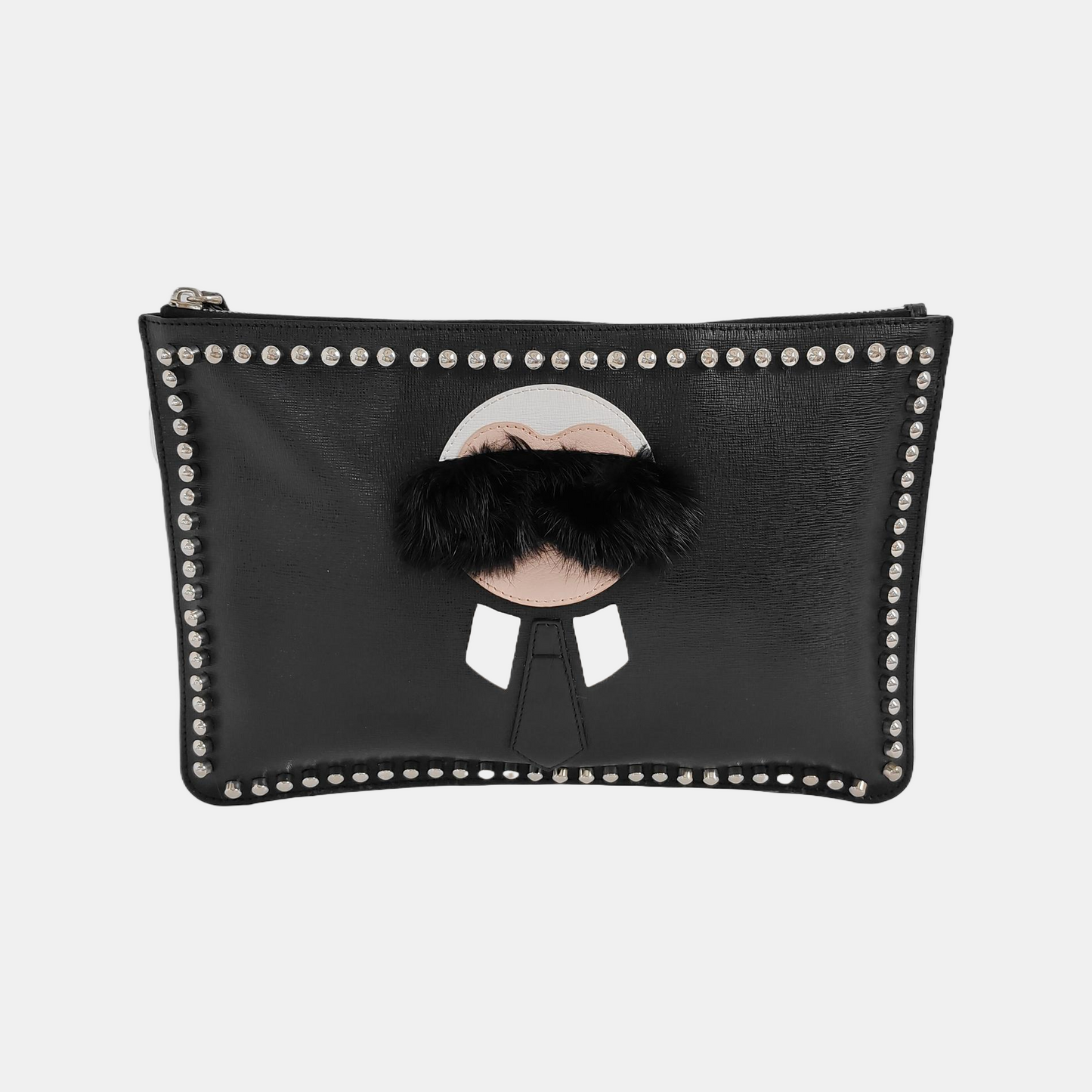 FENDI Karlito Black Leather Studs Wallet Silver Hardware-(SKU)-946131984