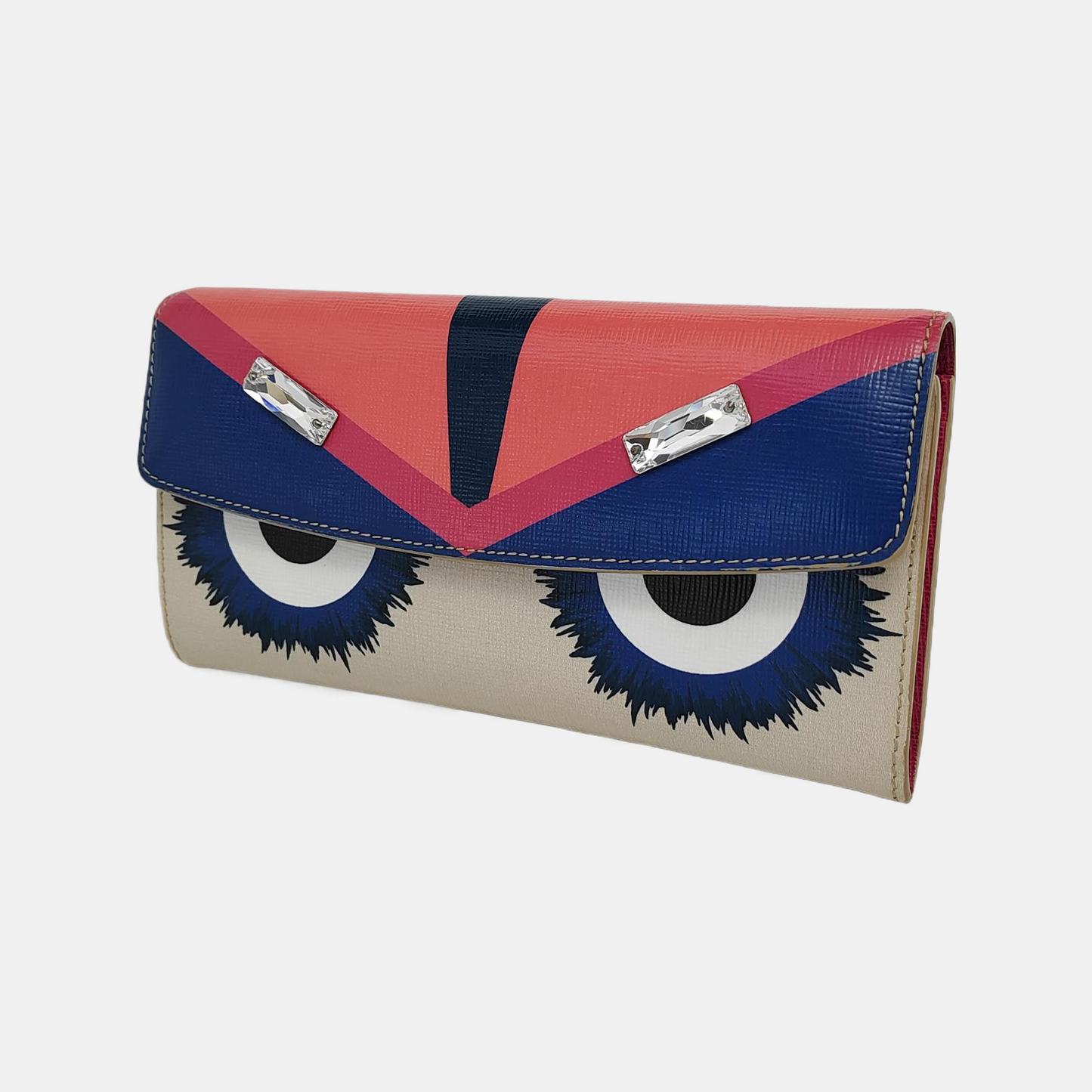 FENDI Monster Color blocked leather monster inlaid wallet Golden hardware-(SKU)-946074355