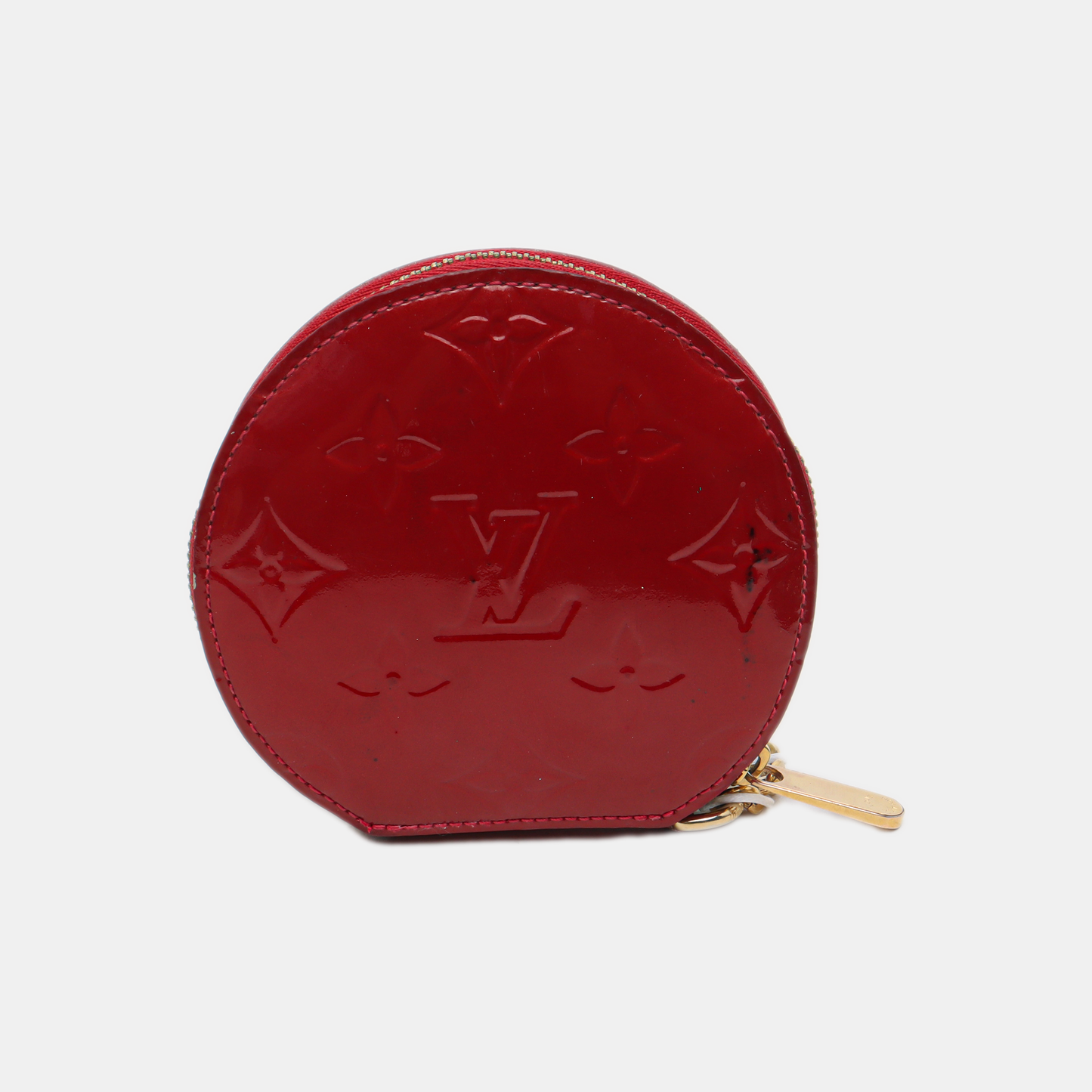 LOUIS VUITTON PORTE MONNAIE COUER Red Patent Leather Monogram Embossed Mini Wallet Golden hardware-(SKU)-14407174