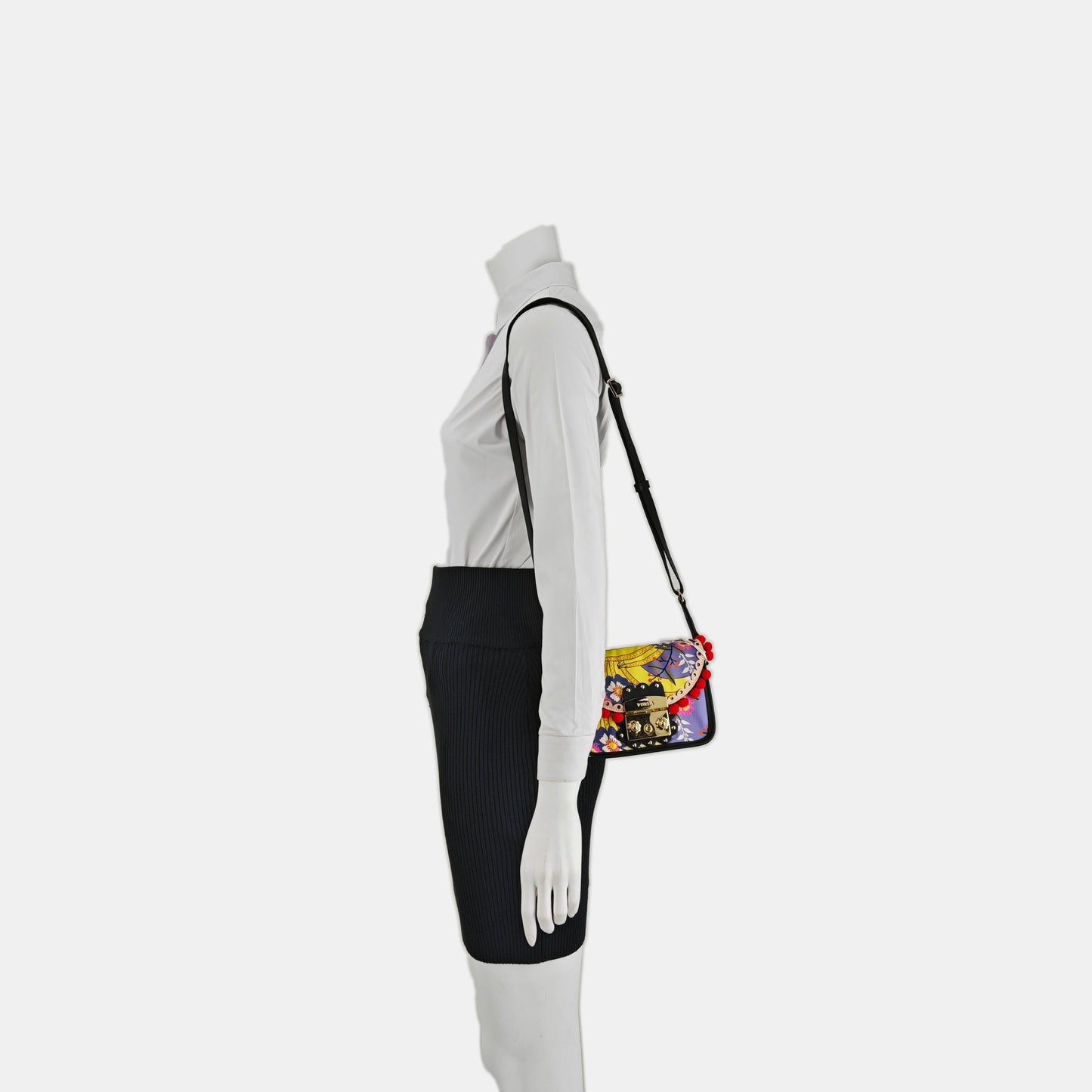 FURLA Metropolis Purple Nylon Printed Crossbody Bag Handbag Single Shoulder Bag Golden hardware Removable shoulder strap-(SKU)-938628435