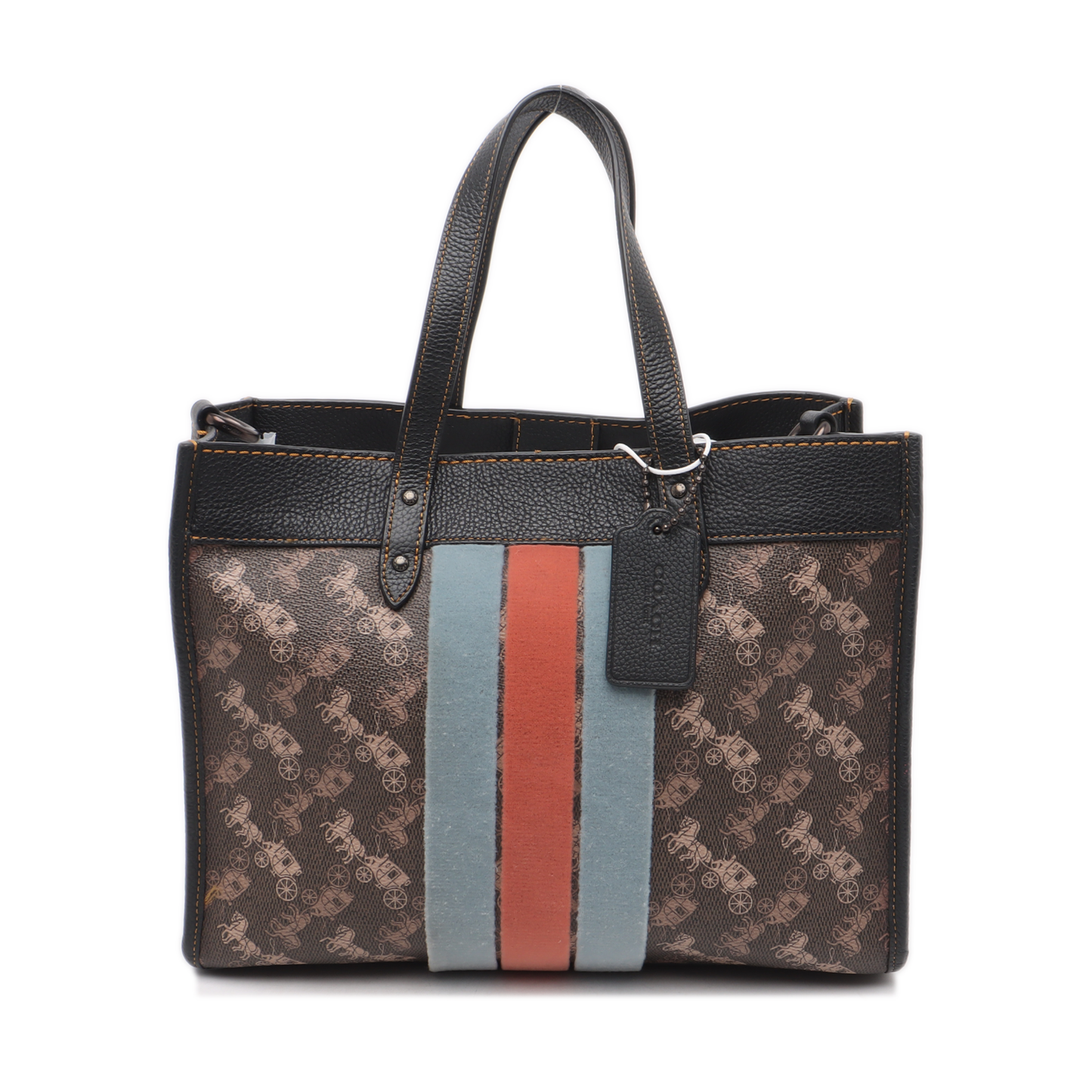 COACH FIELD Brown Coated Canvas Printed Carriage Single Shoulder Bag Crossbody Handbag Black hardware Pouch detachable shoulder strap-(SKU)-14243467