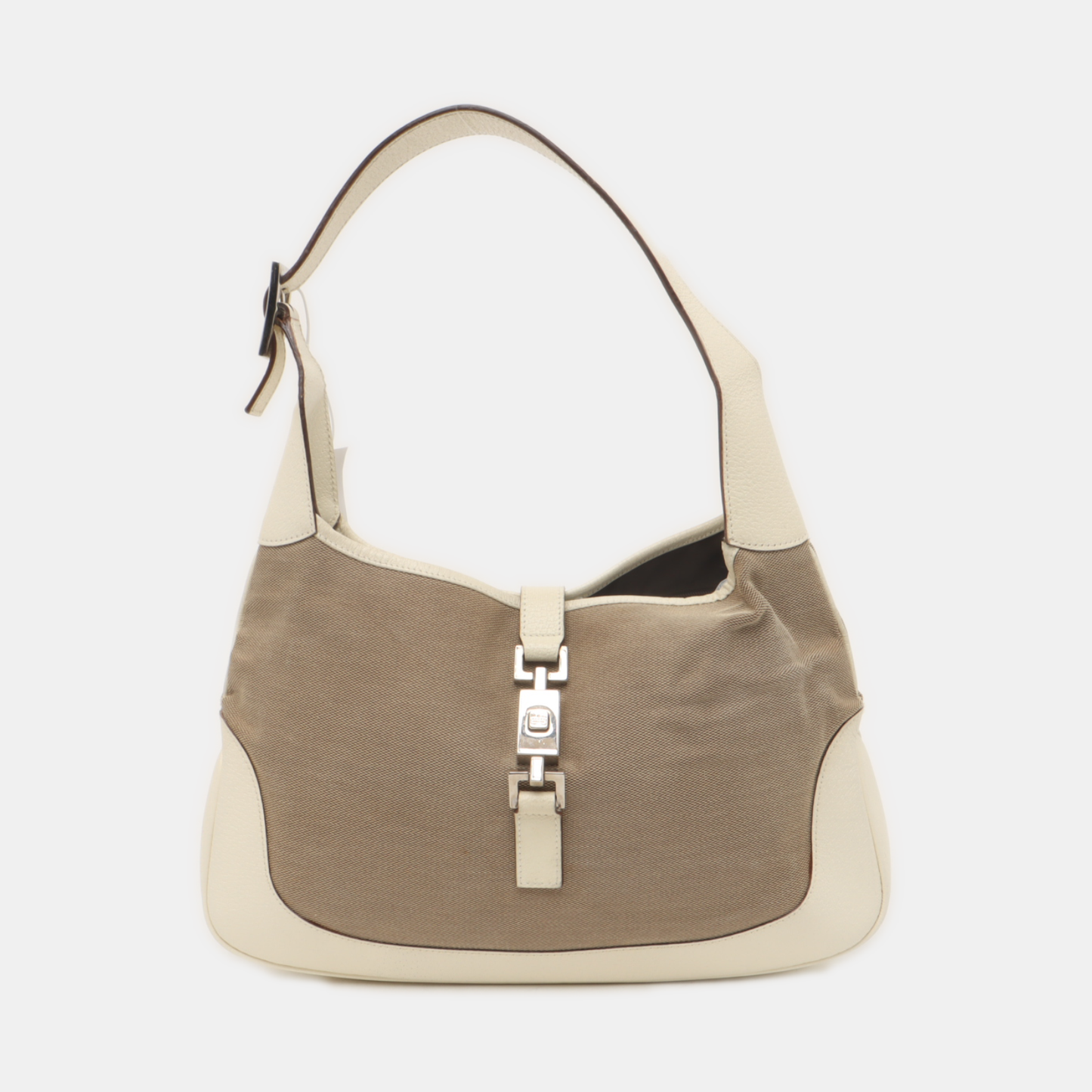 GUCCI Bardot Ebony Coated Canvas Single Shoulder Bag Handbag Silver Hardware-(SKU)-939776202