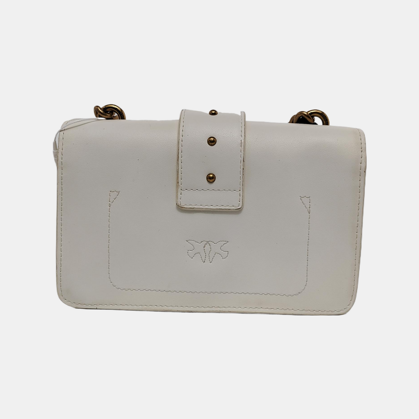 PINKO mini White Cowhide Studs Crossbody Bag Shoulder Bag Golden hardware-(SKU)-944690837
