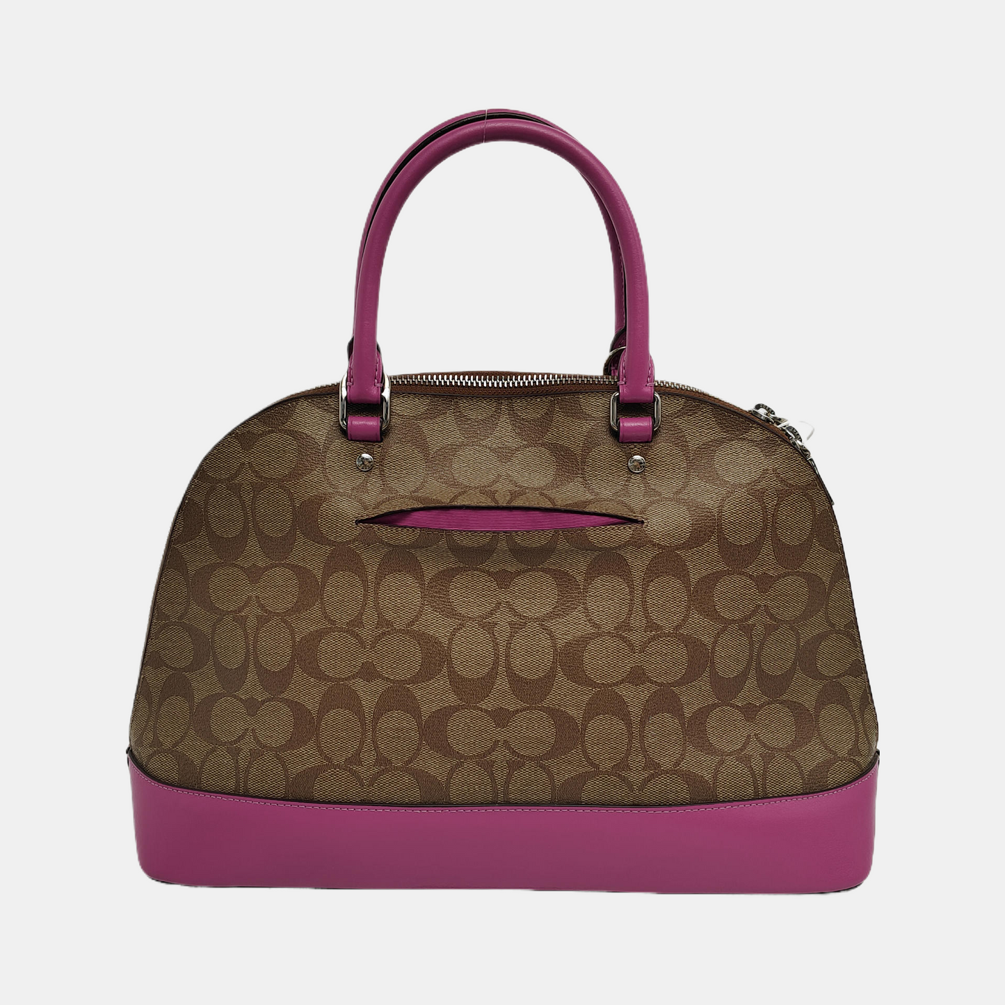 COACH SIERRA Khaki Coated Canvas Monogram Carriage Single Shoulder Bag Sling Bag Handbag Silver Hardware Removable shoulder strap-(SKU)-942426011