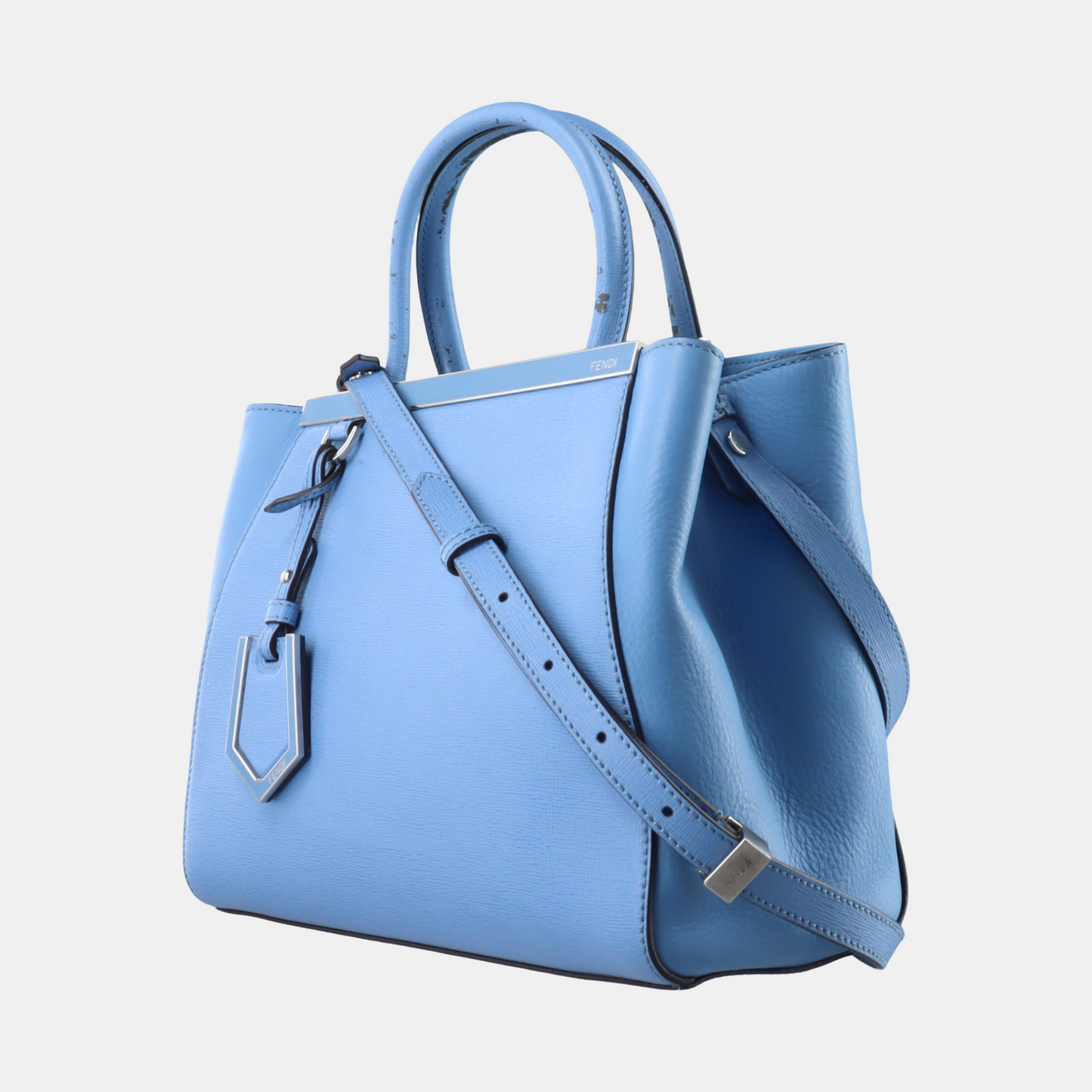 FENDI 2 Jours Small size Blue cowhide crossbody, handbag, shoulder bag Silver Hardware Removable shoulder strap-(SKU)-14510368