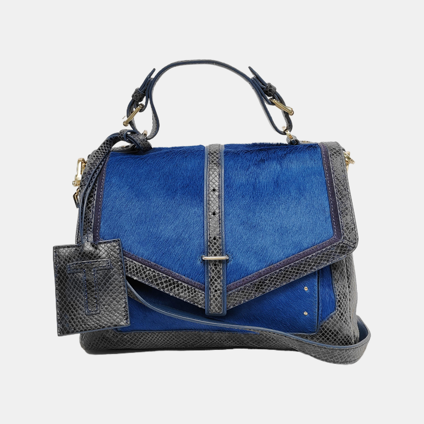 TORY BURCH 797 Blue cowhide snake-pattern crossbody bag/shoulder bag/handbag Golden hardware shoulder straps-(SKU)-942640908